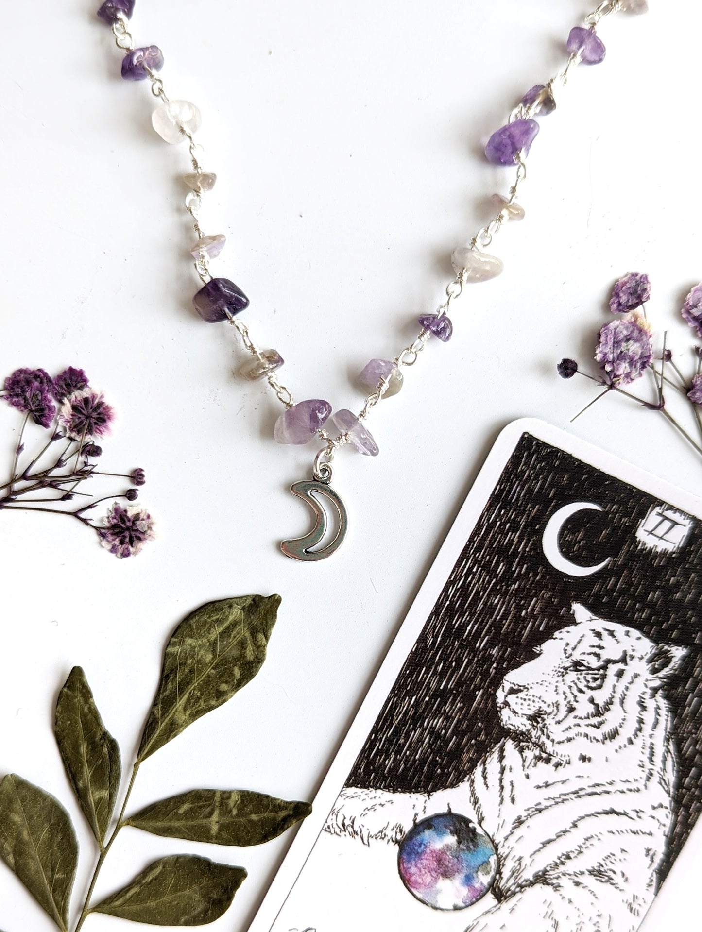 Amethyst Chip Moon Necklace