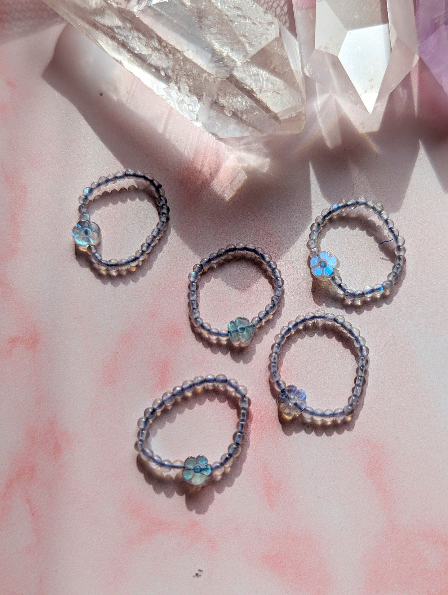 Labradorite Flower Rings