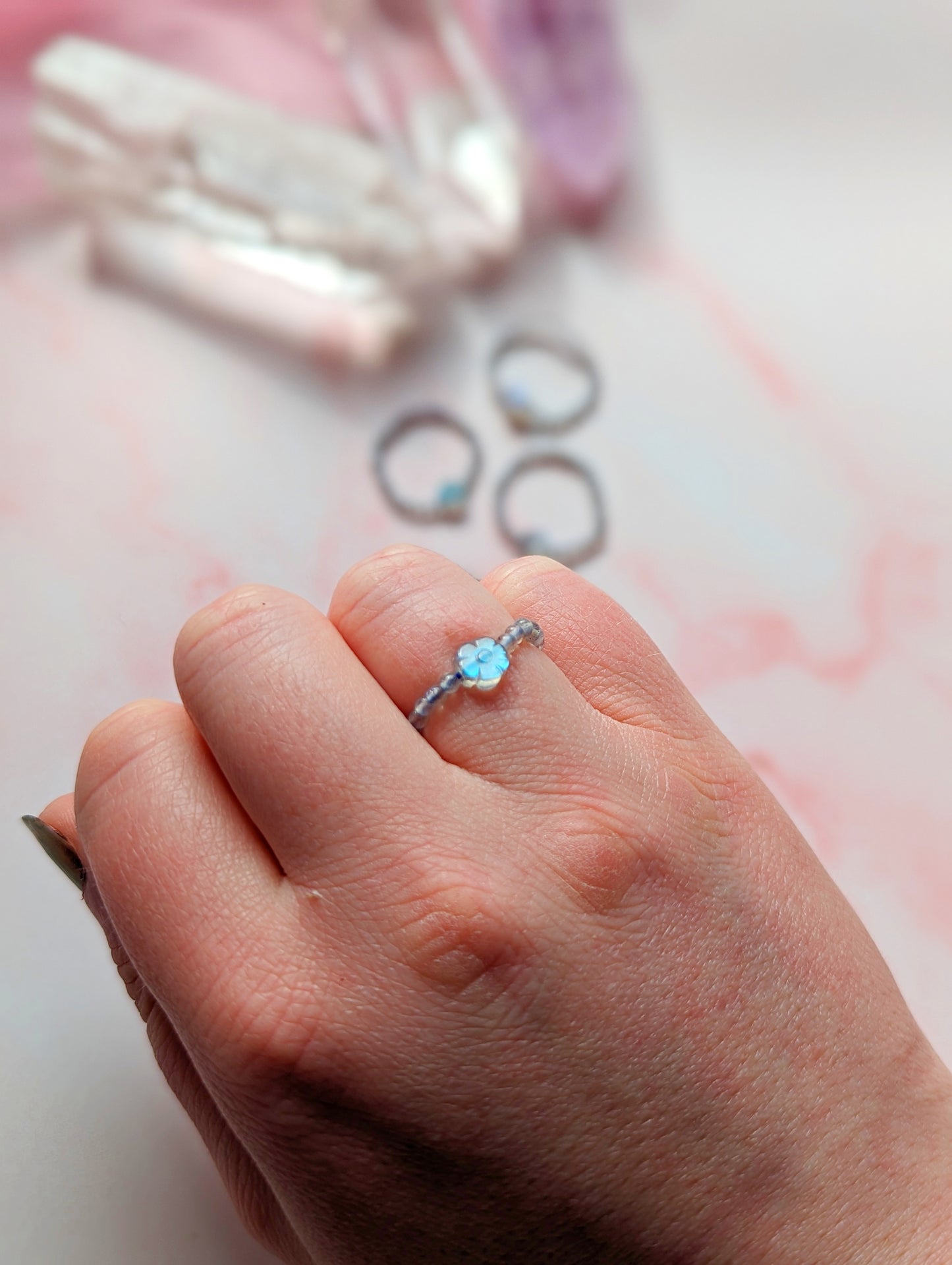 Labradorite Flower Rings