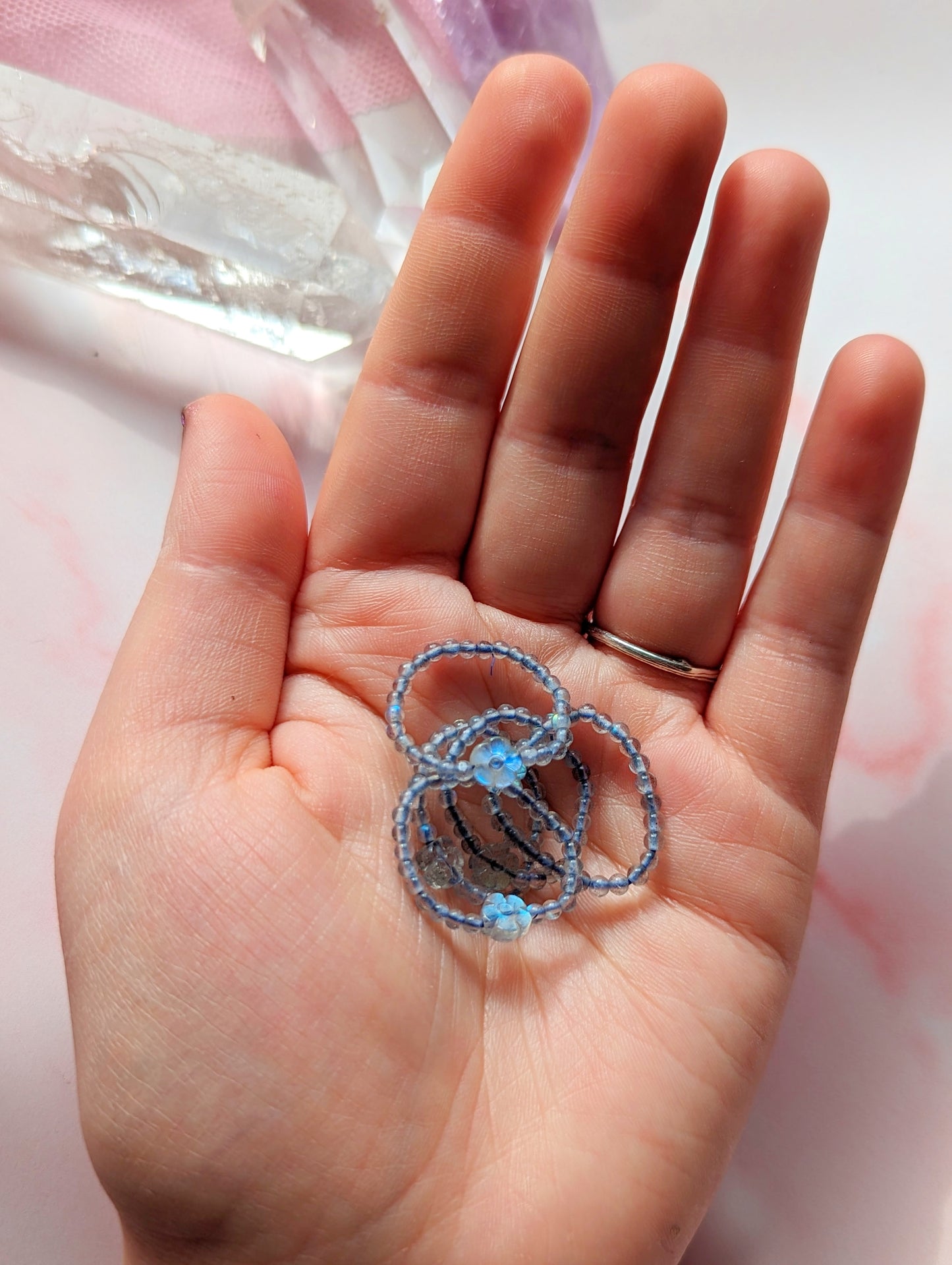 Labradorite Flower Rings