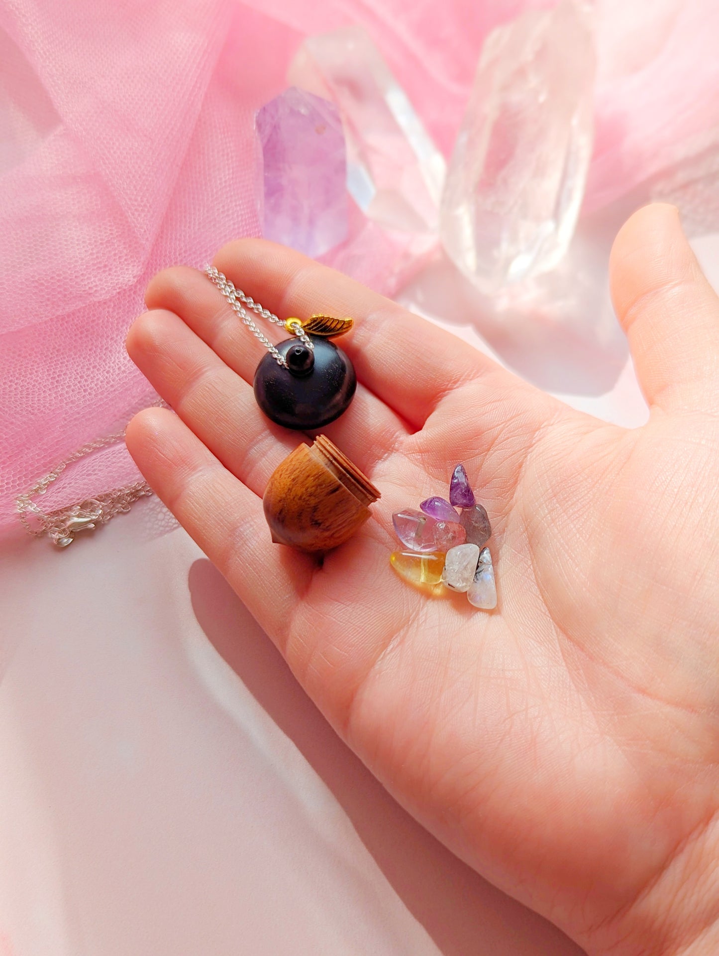 Crystal Filled Acorn Necklace