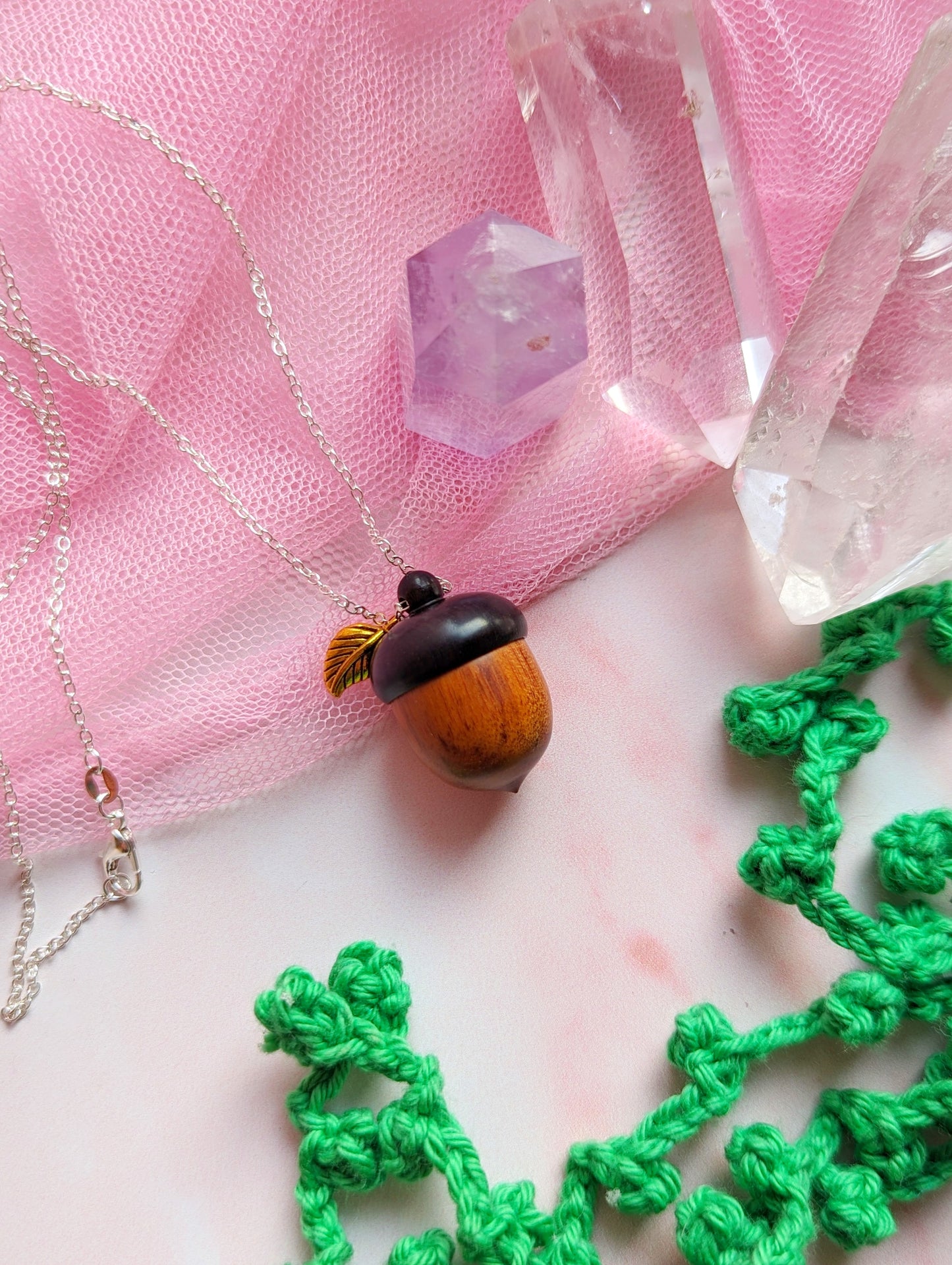 Crystal Filled Acorn Necklace