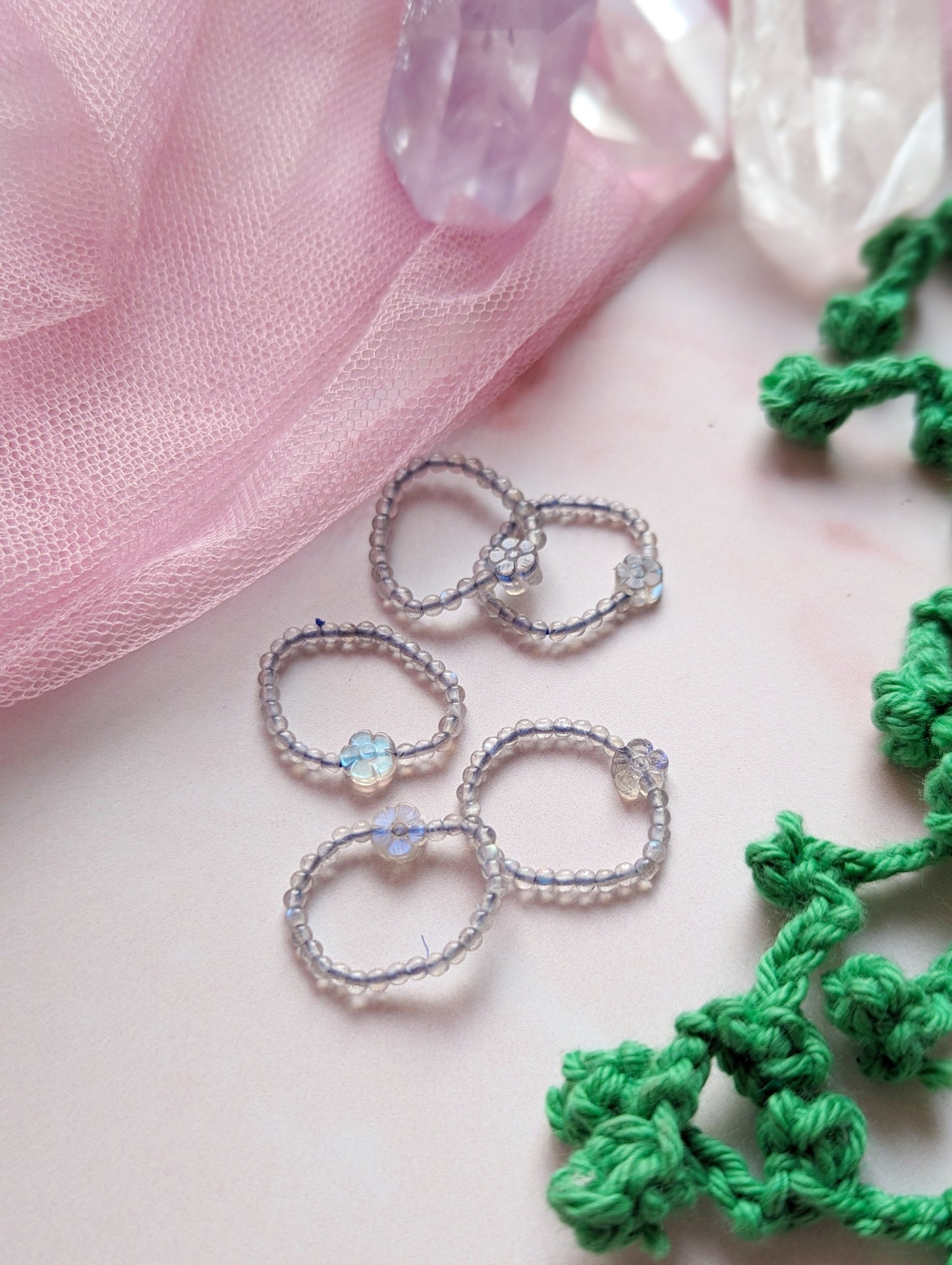 Labradorite Flower Rings