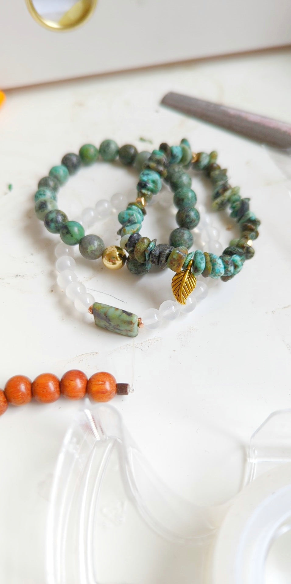 African Turquoise Leaf Chip Bracelet