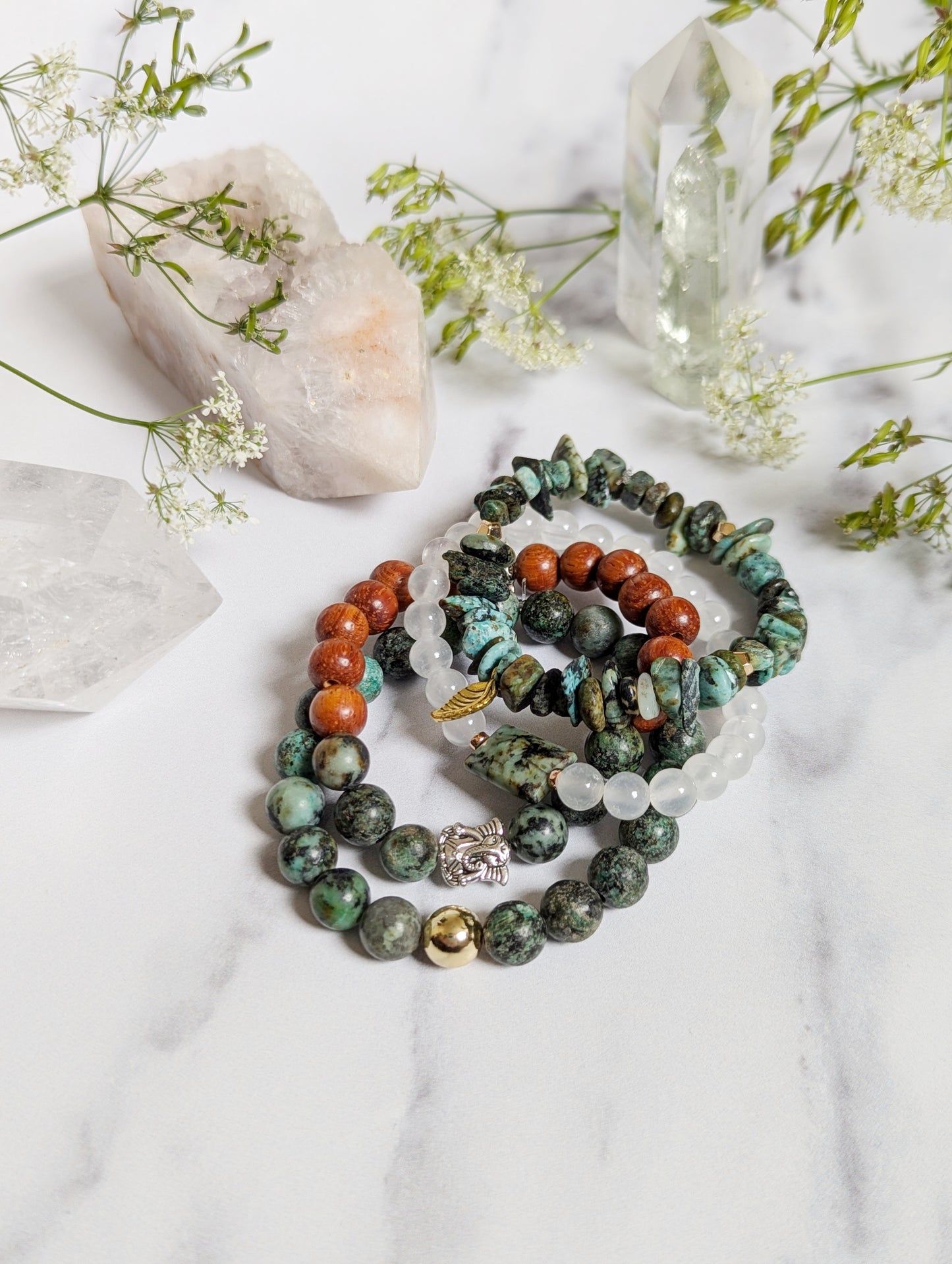 African Turquoise and Selenite Bracelet