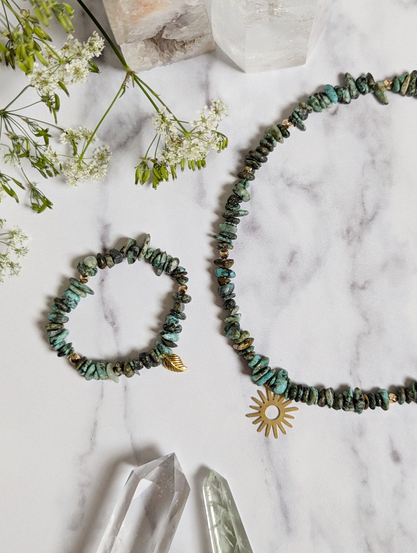 African Turquoise Leaf Chip Bracelet