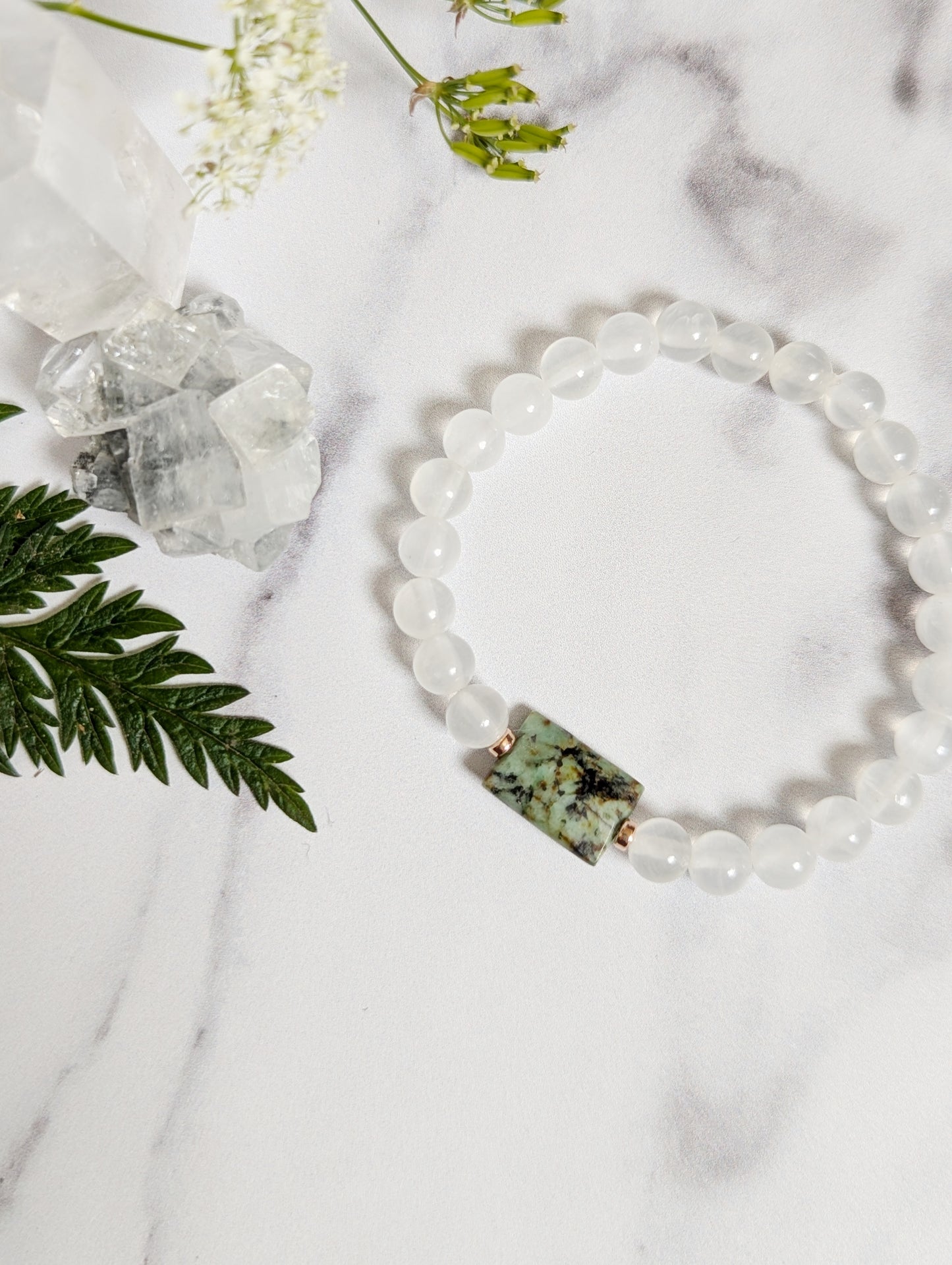 African Turquoise and Selenite Bracelet