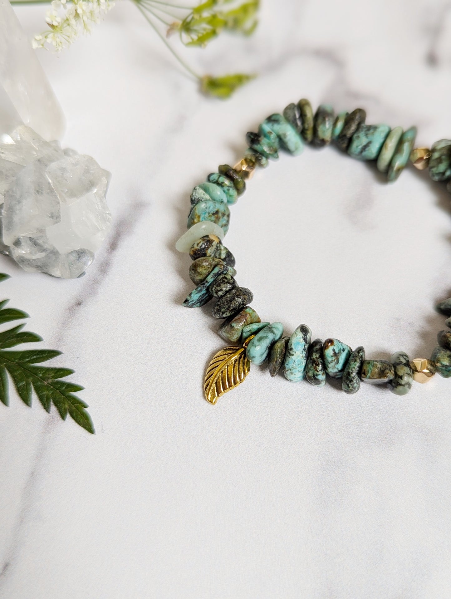 African Turquoise Leaf Chip Bracelet