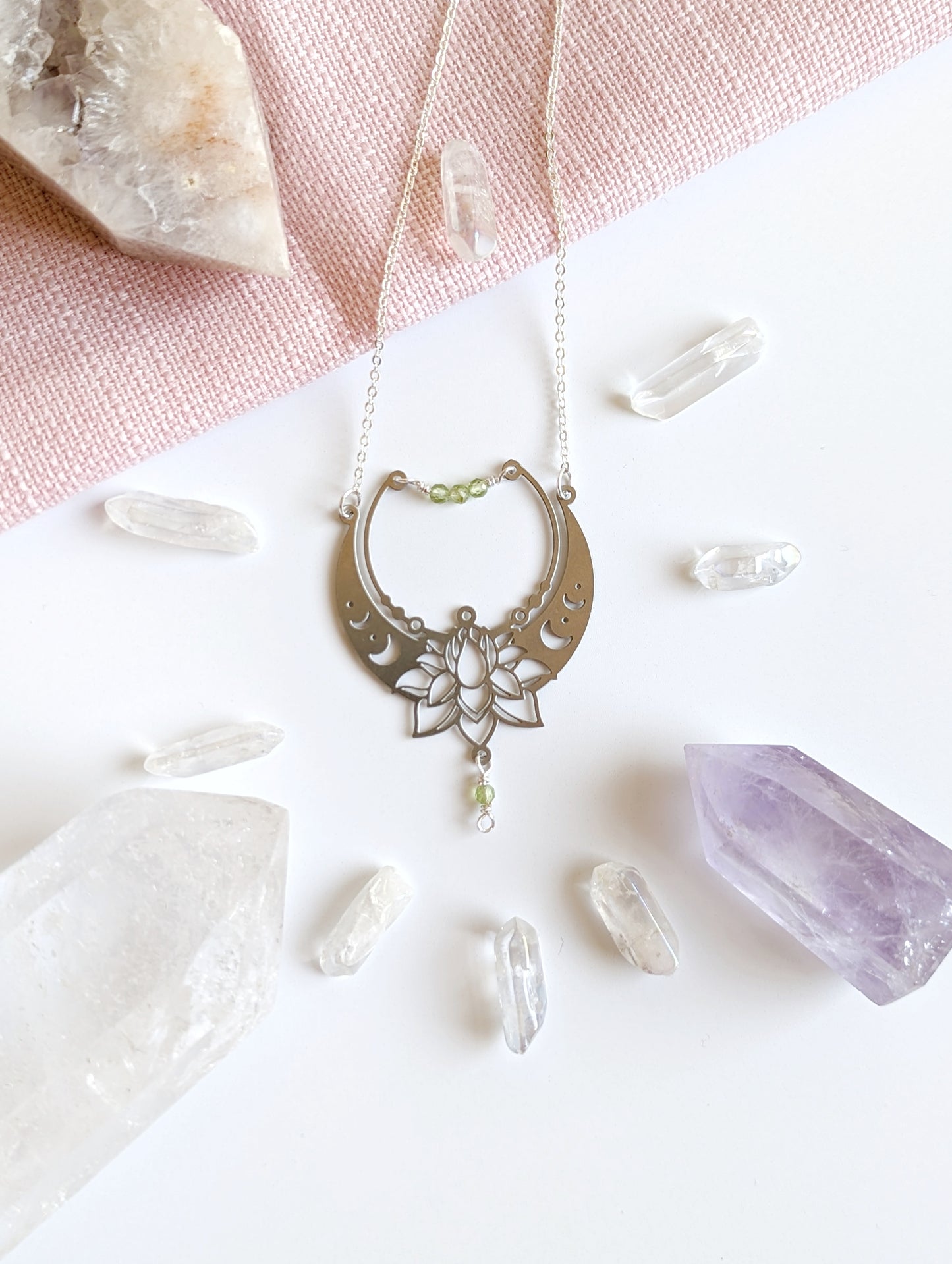 Peridot Lotus Necklace