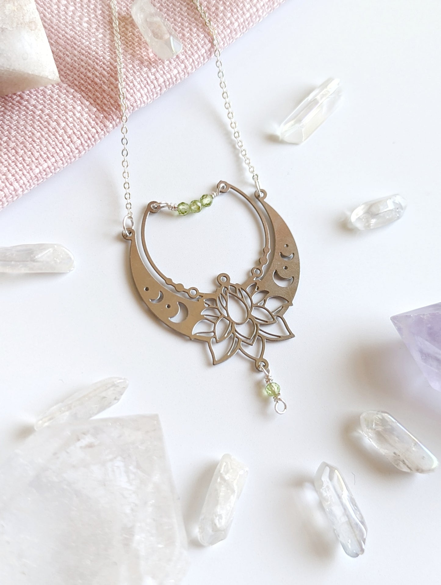 Peridot Lotus Necklace