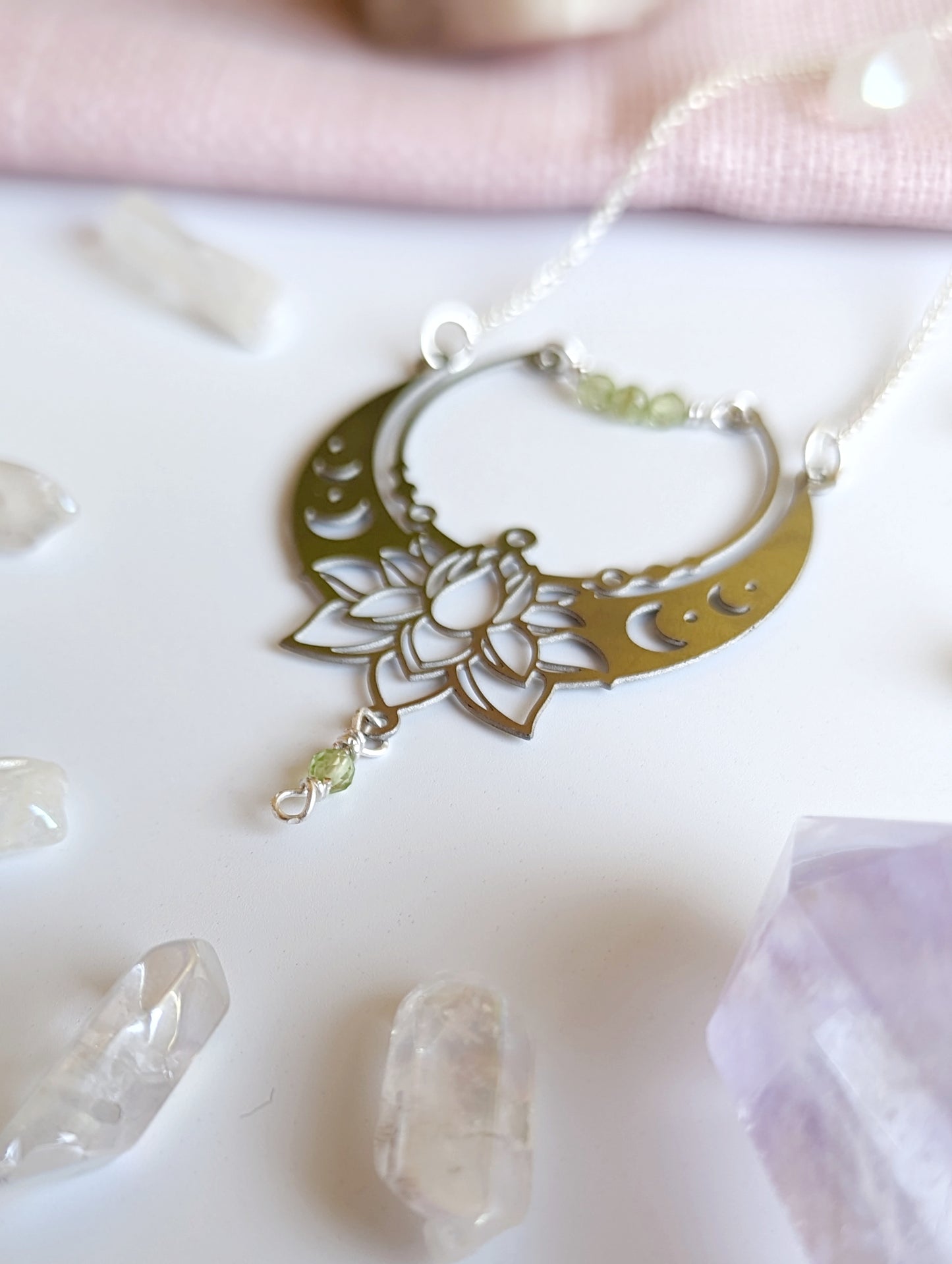 Peridot Lotus Necklace