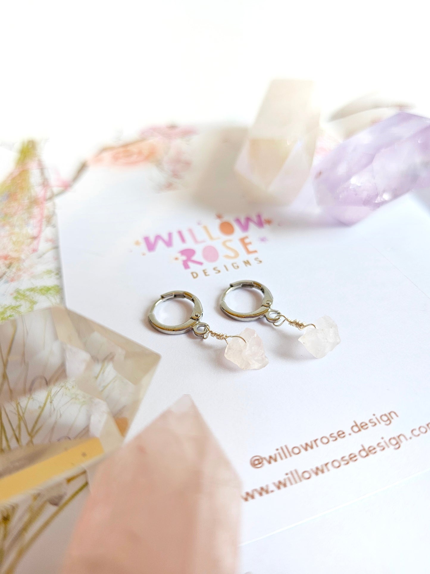Rose Quartz Huggie Earrings