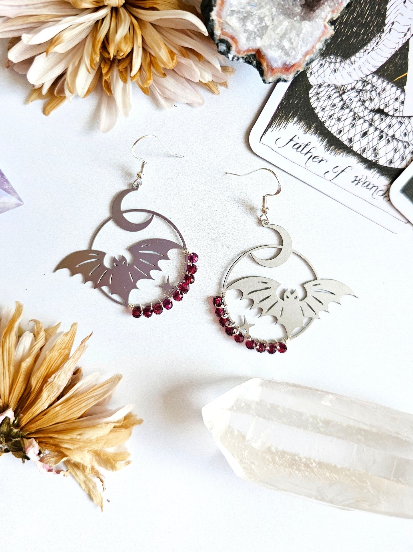 Garnet Bat Earrings