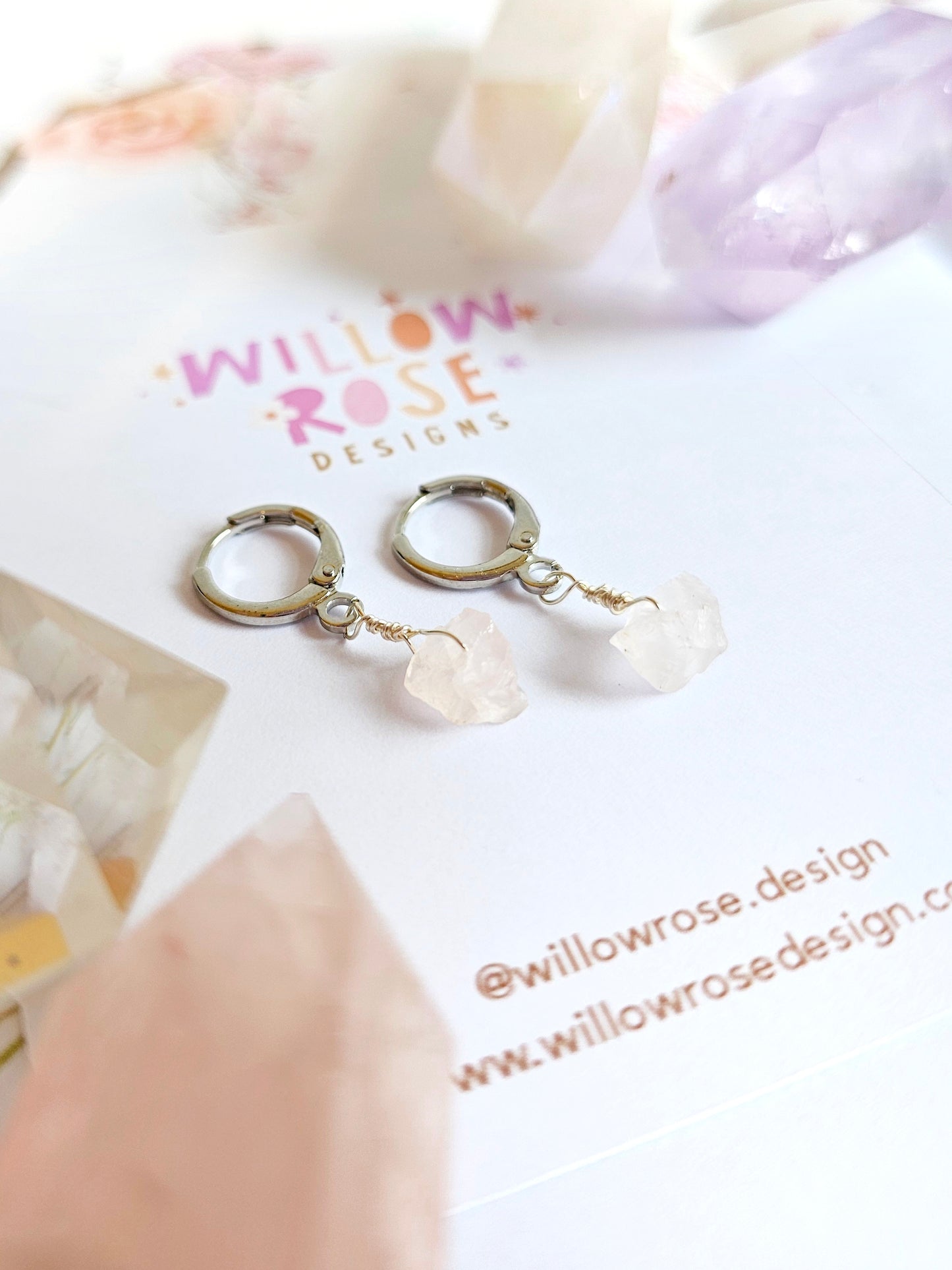 Rose Quartz Huggie Earrings