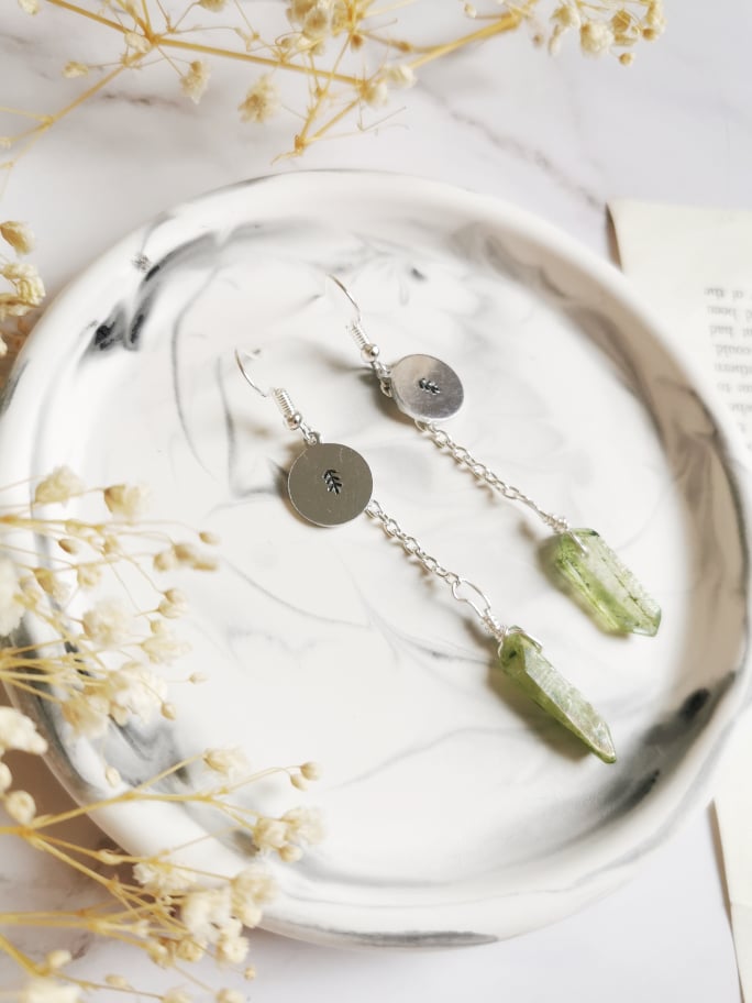 Tree and Green Quartz Earrings