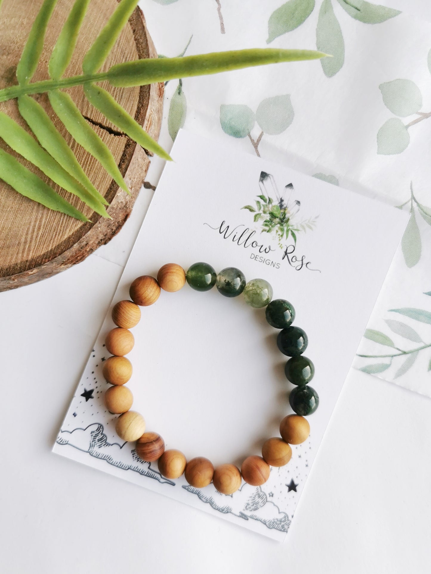 Moss Agate Cedar Gemstone Bracelet