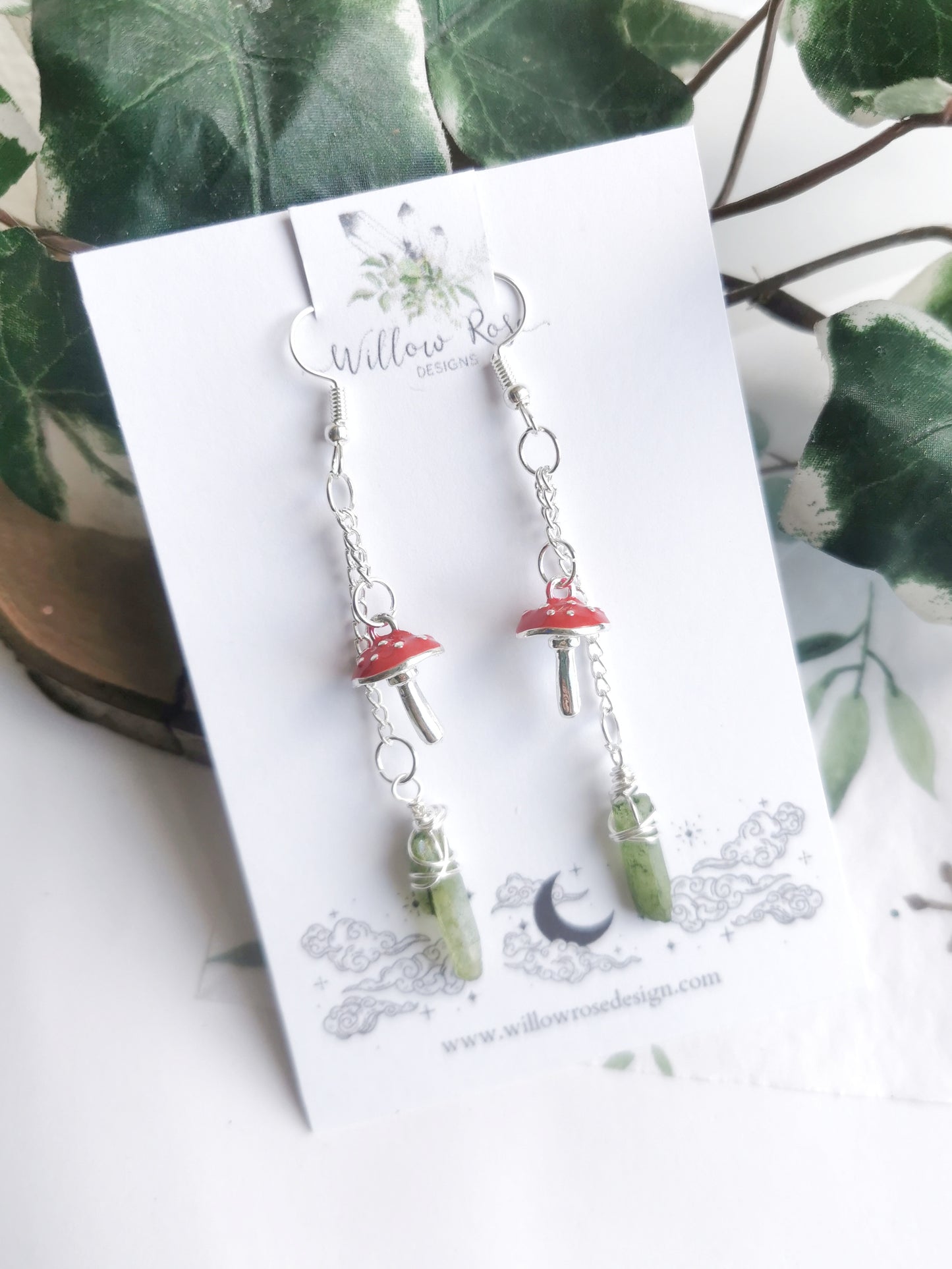 Toadstool and Green Quartz Earrings