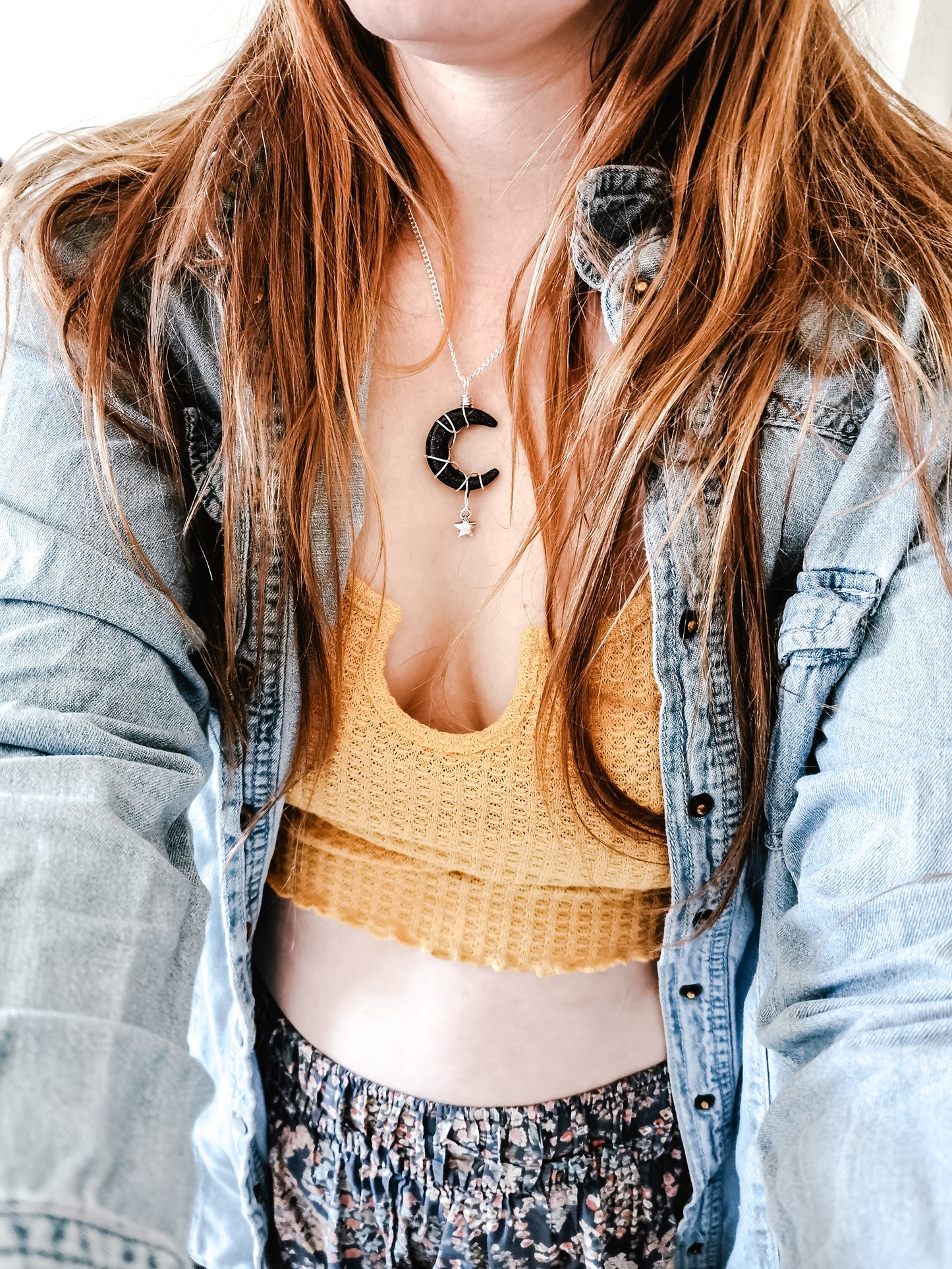 Blue Goldstone Moon Necklace