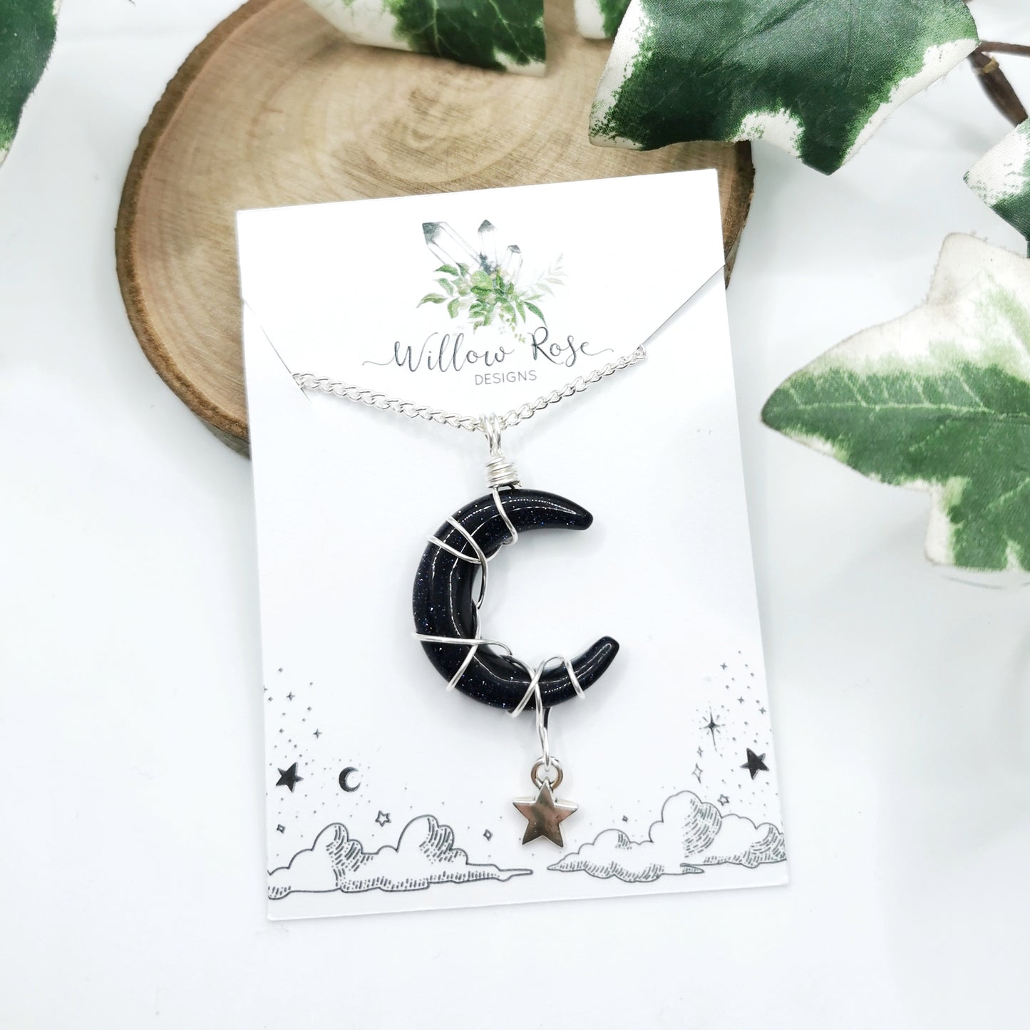 Blue Goldstone Moon Necklace
