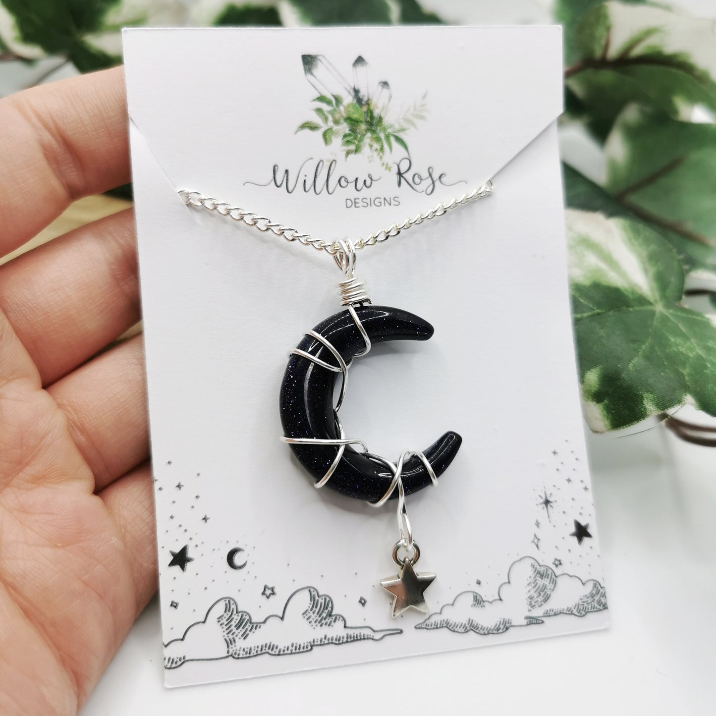 Blue Goldstone Moon Necklace