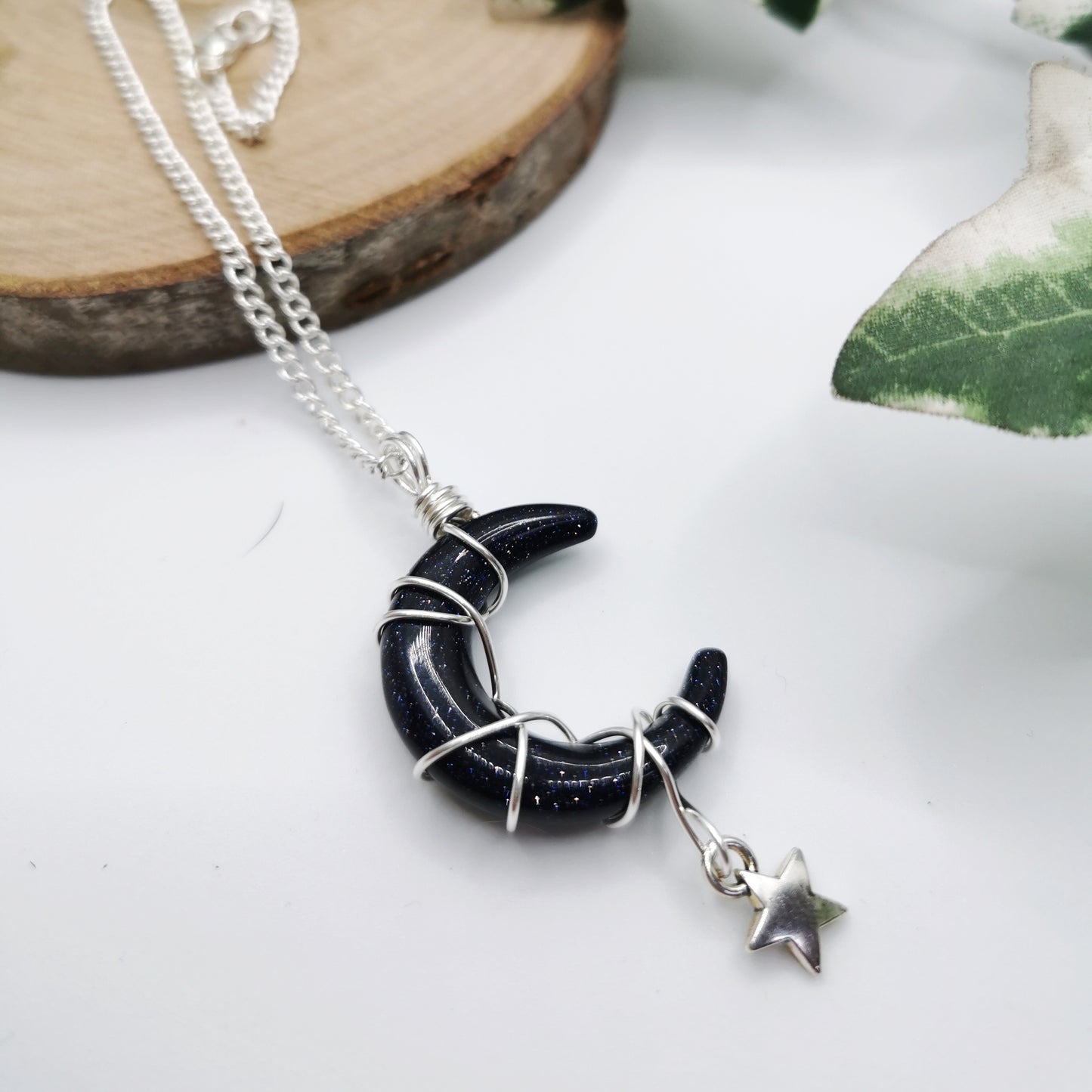Blue Goldstone Moon Necklace