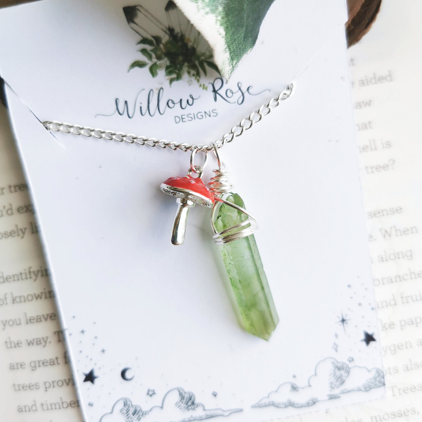 Toadstool and Green Quartz Necklace