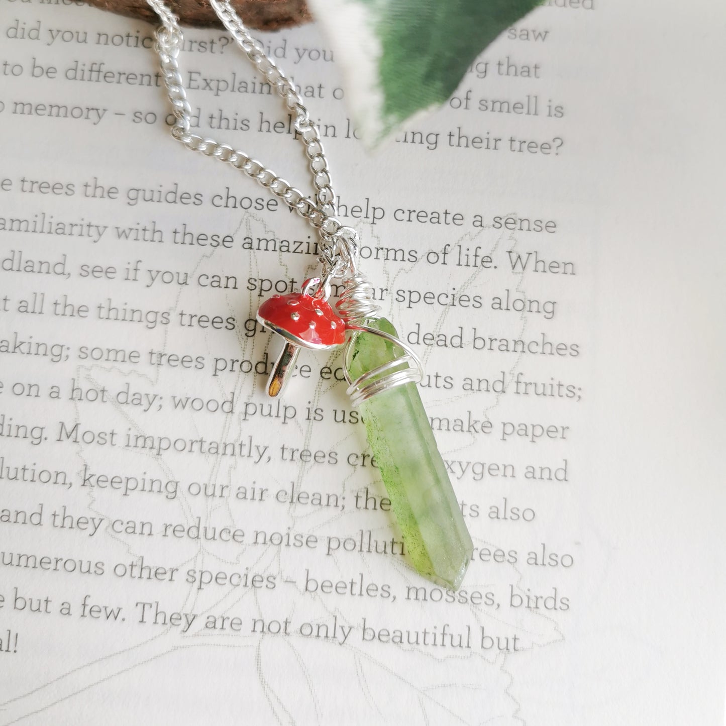 Toadstool and Green Quartz Necklace