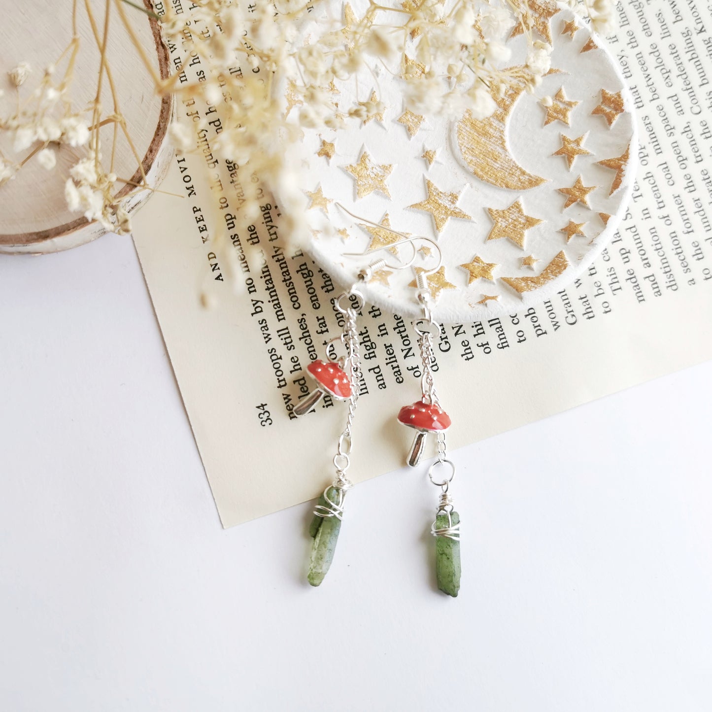 Toadstool and Green Quartz Earrings