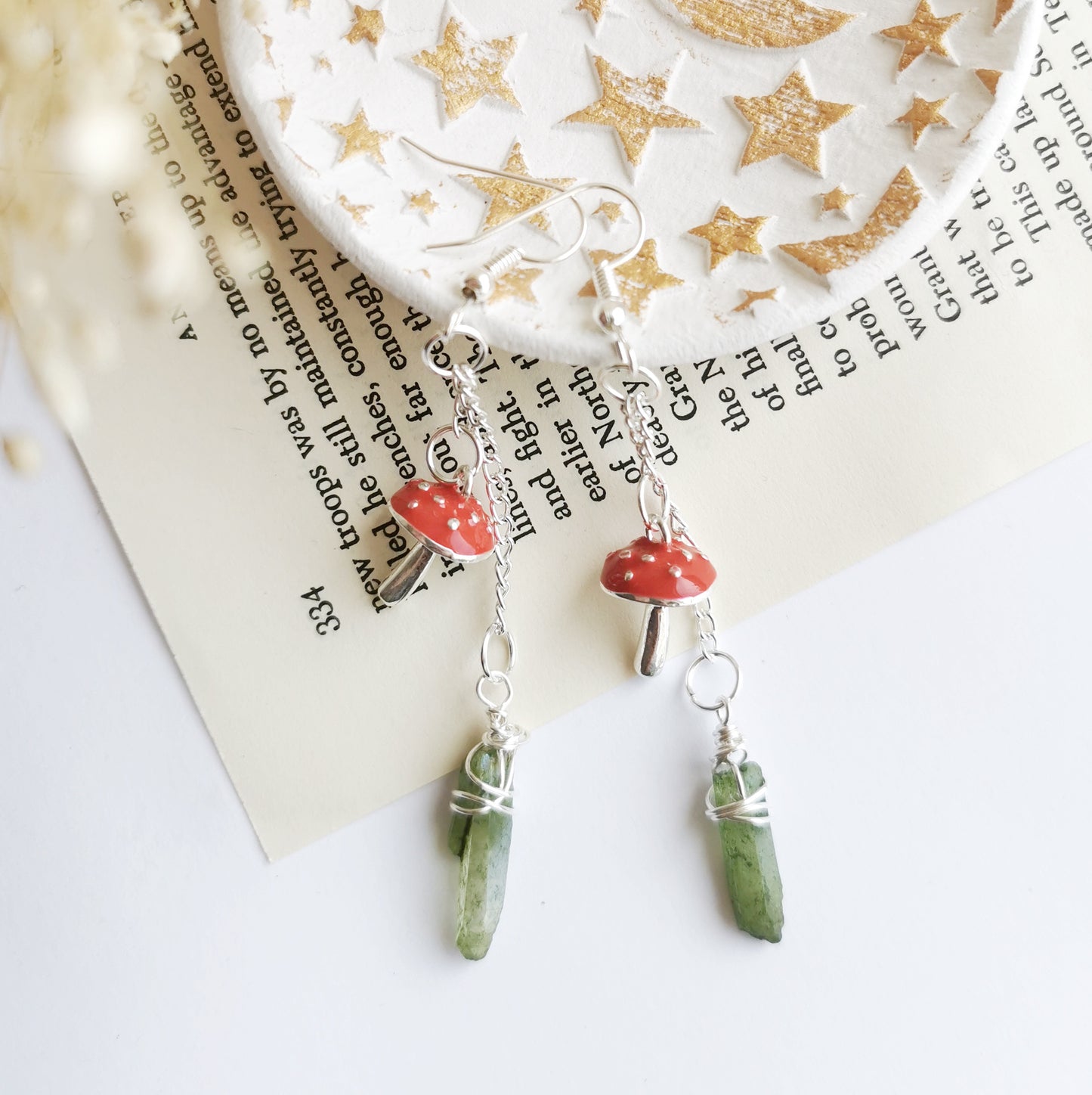 Toadstool and Green Quartz Earrings