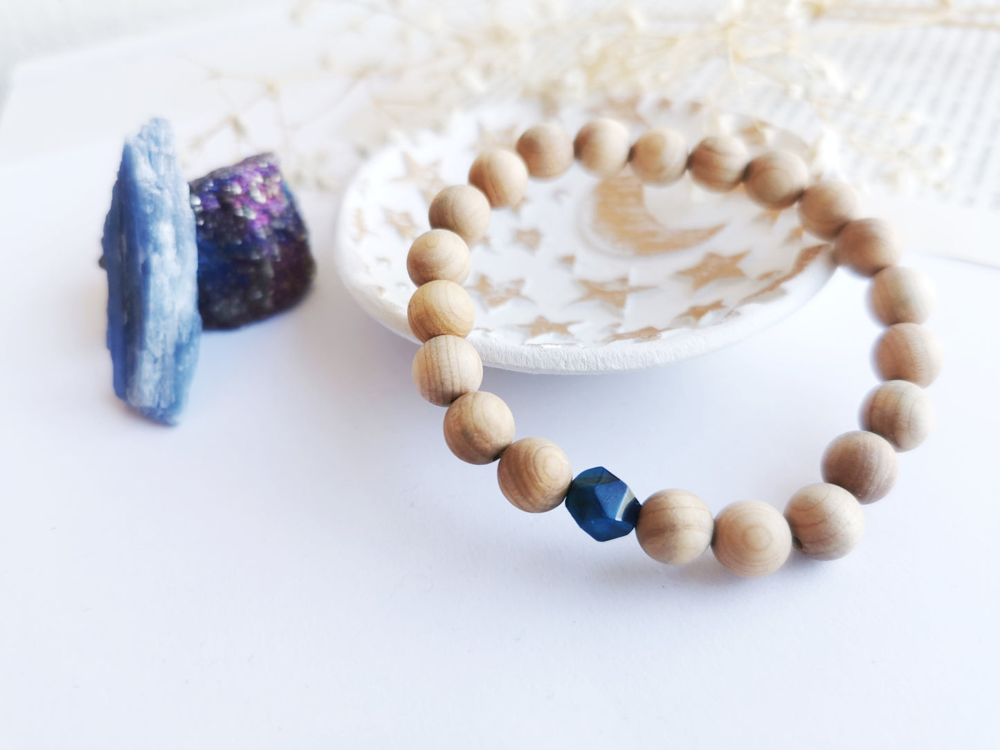 Blue Tigers Eye and Cedarwood Bracelet