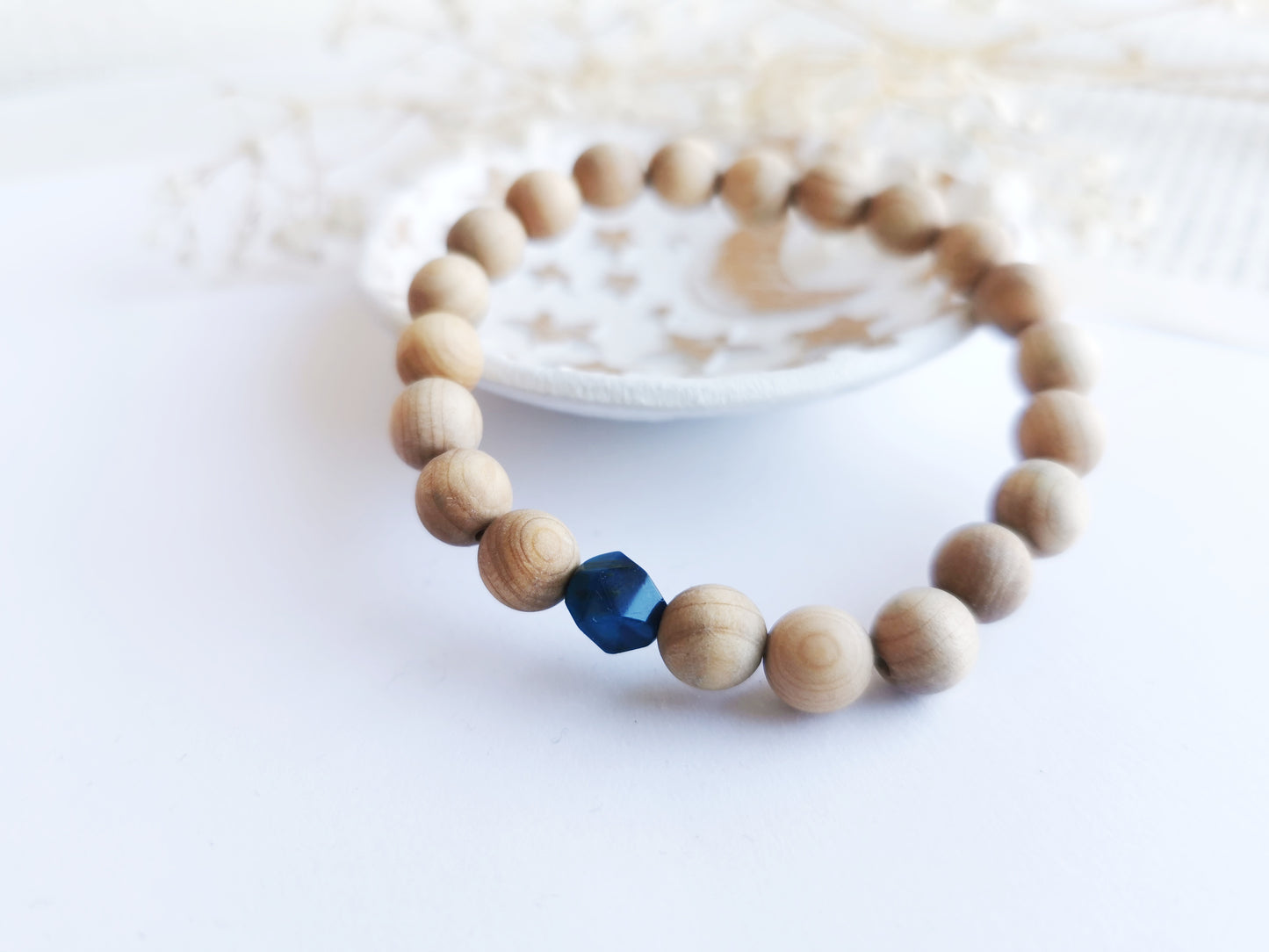 Blue Tigers Eye and Cedarwood Bracelet