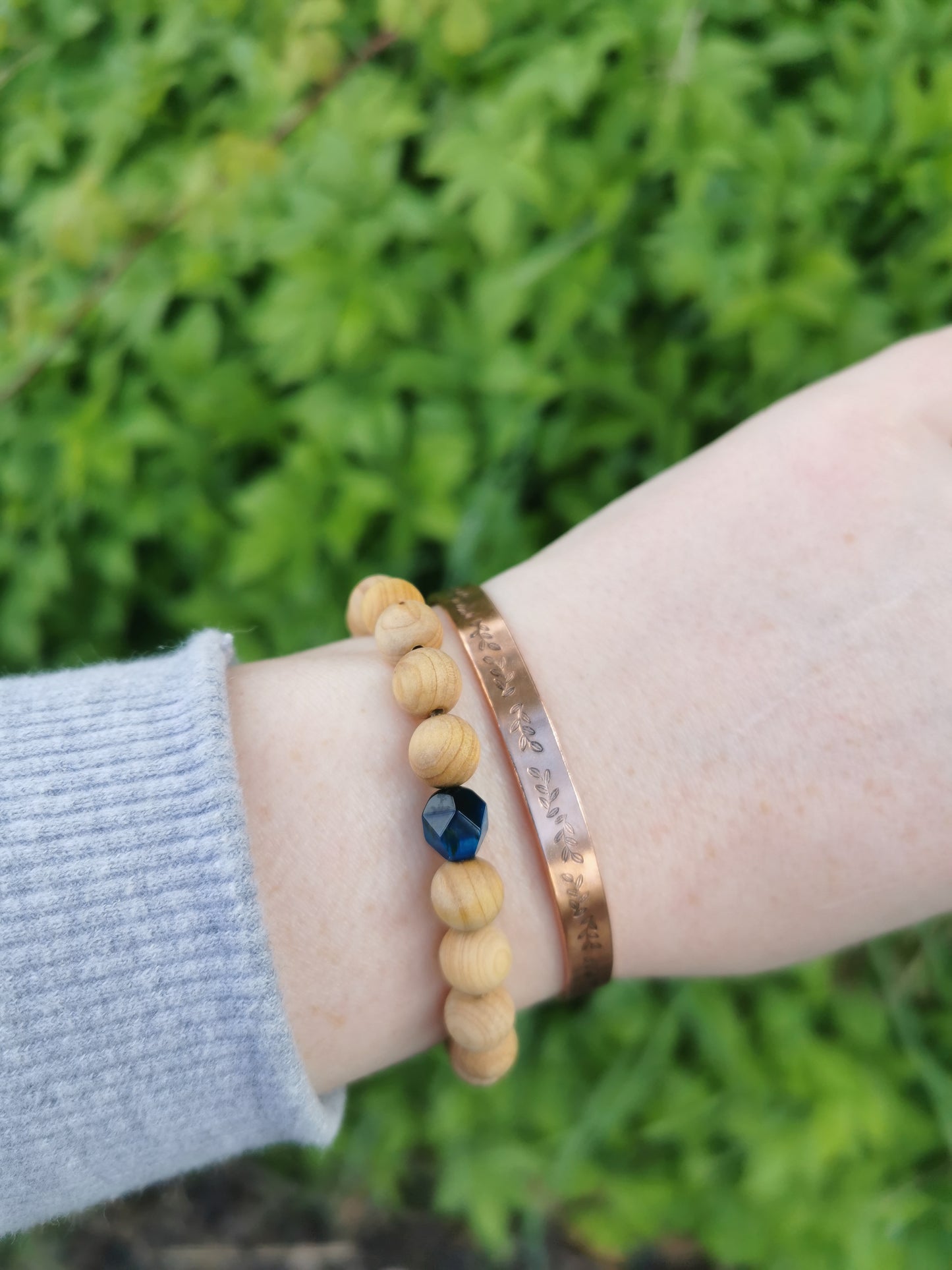 Blue Tigers Eye and Cedarwood Bracelet