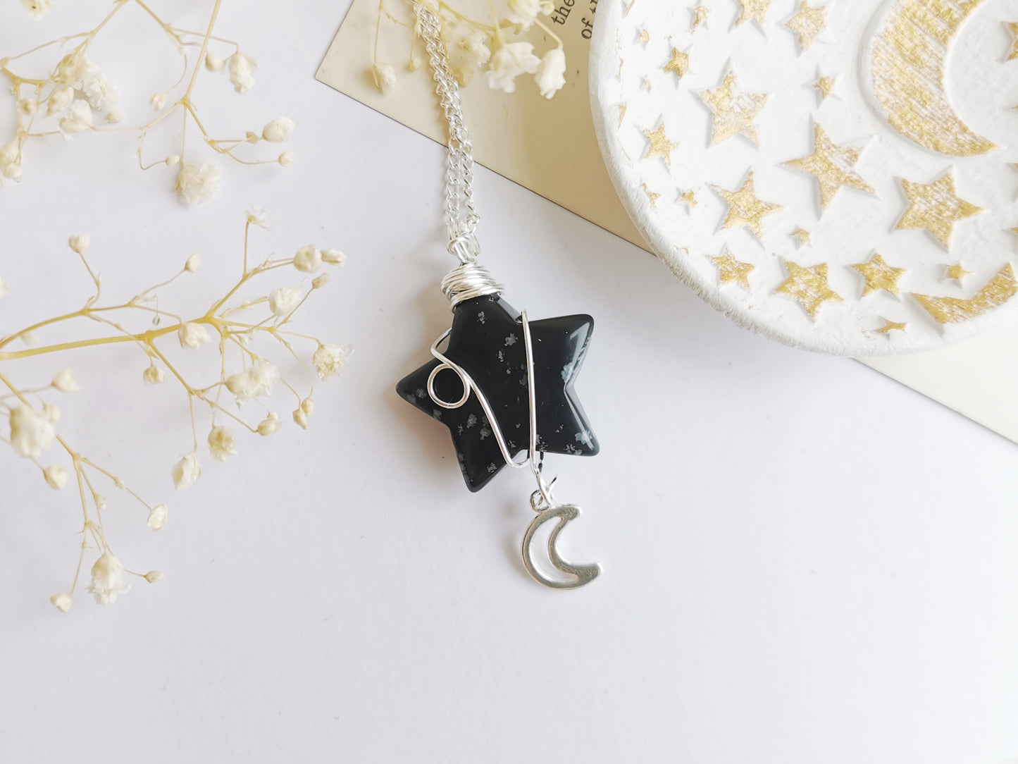 Snowflake Obsidian Star Necklace