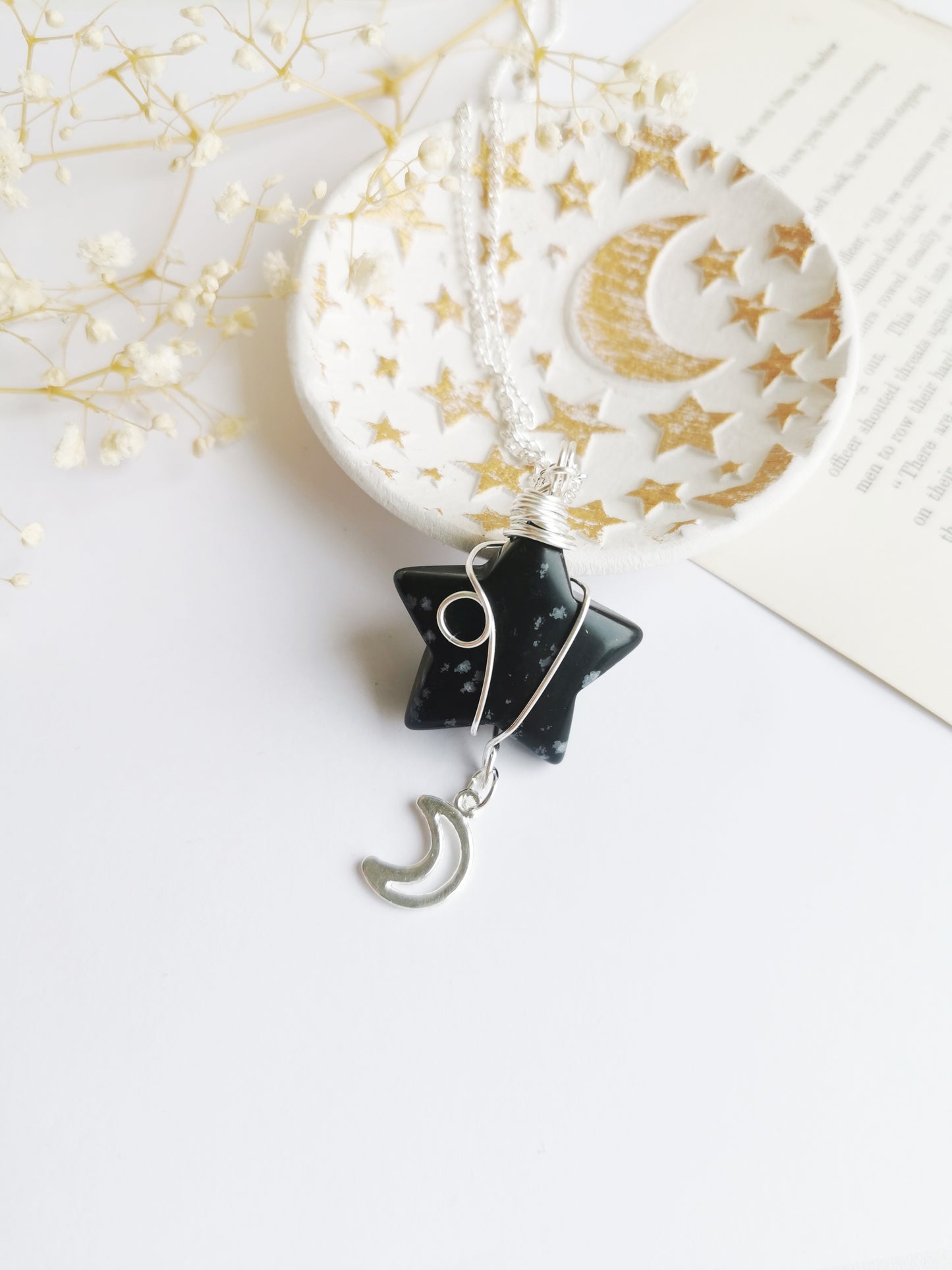 Snowflake Obsidian Star Necklace