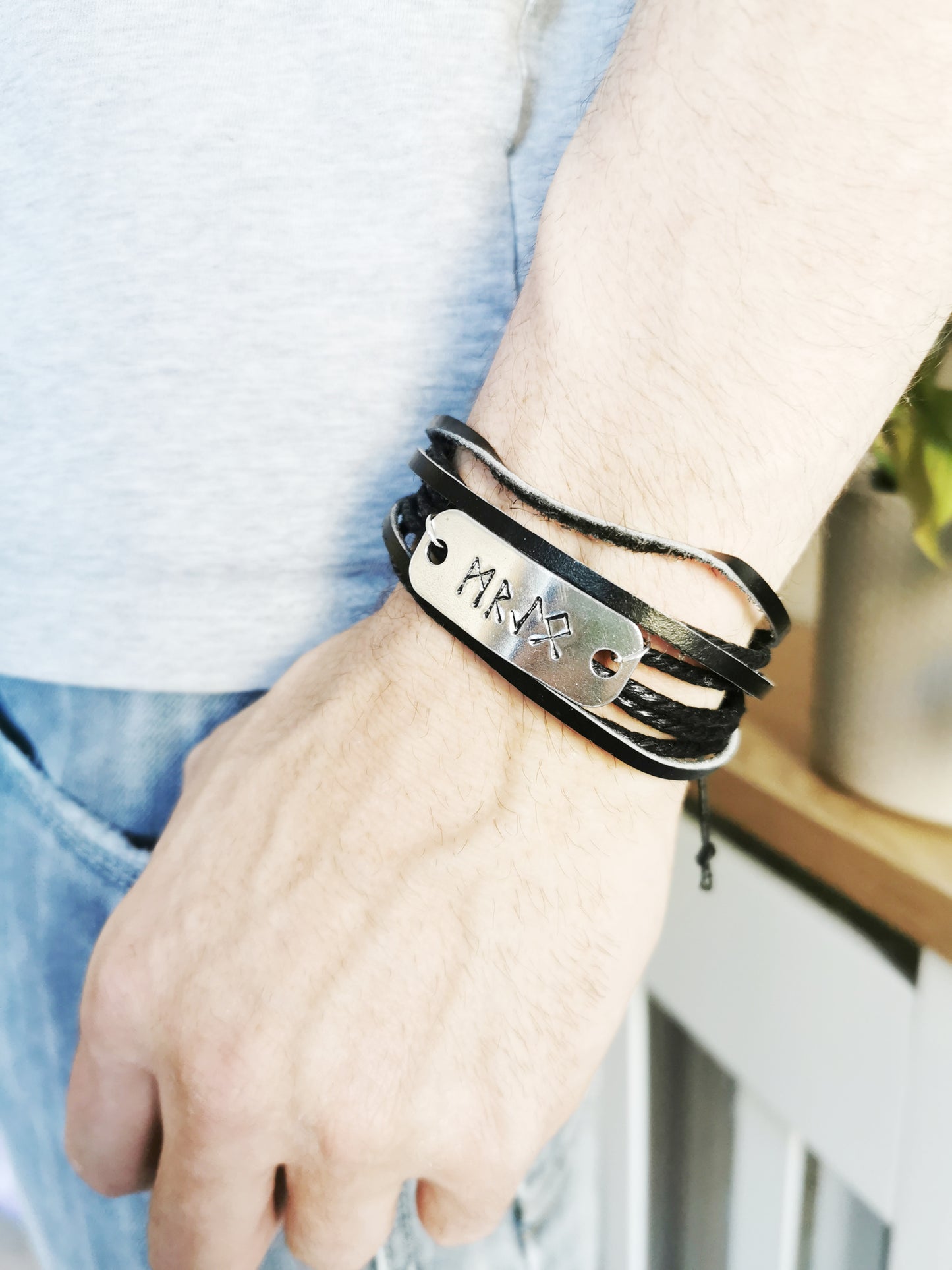 Viking Rune Leather Bracelet