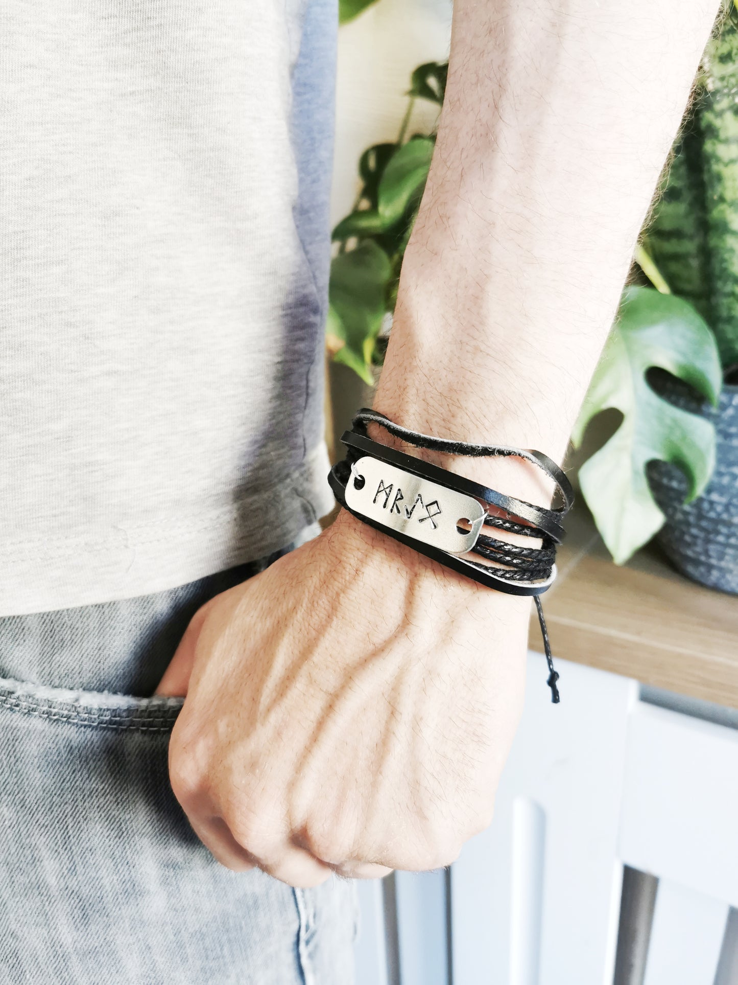 Viking Rune Leather Bracelet