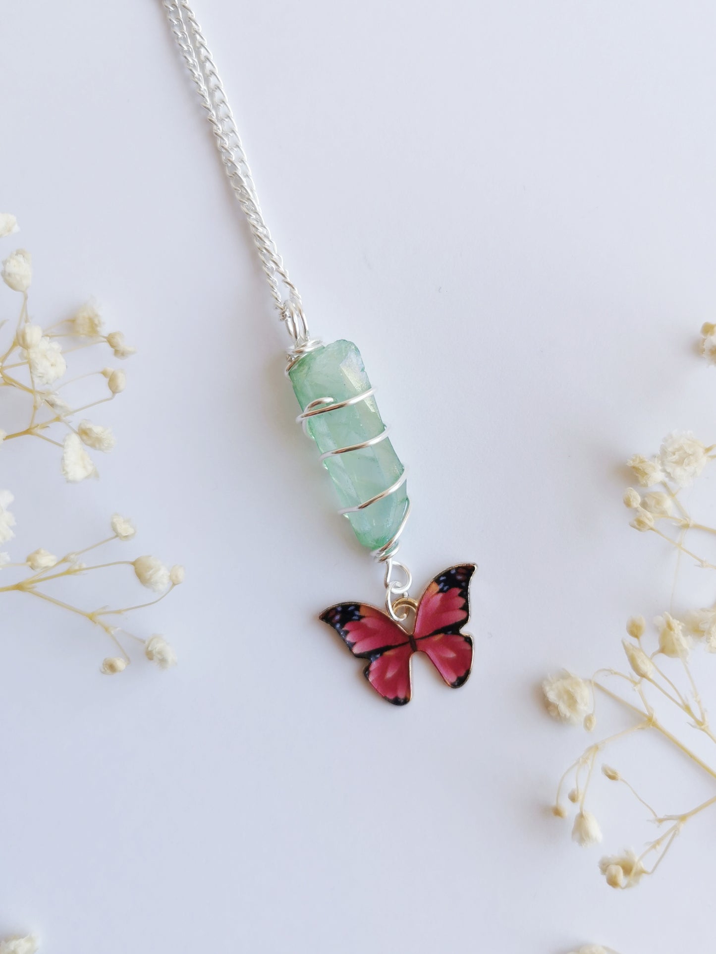 Butterfly and Aura Quartz Necklace