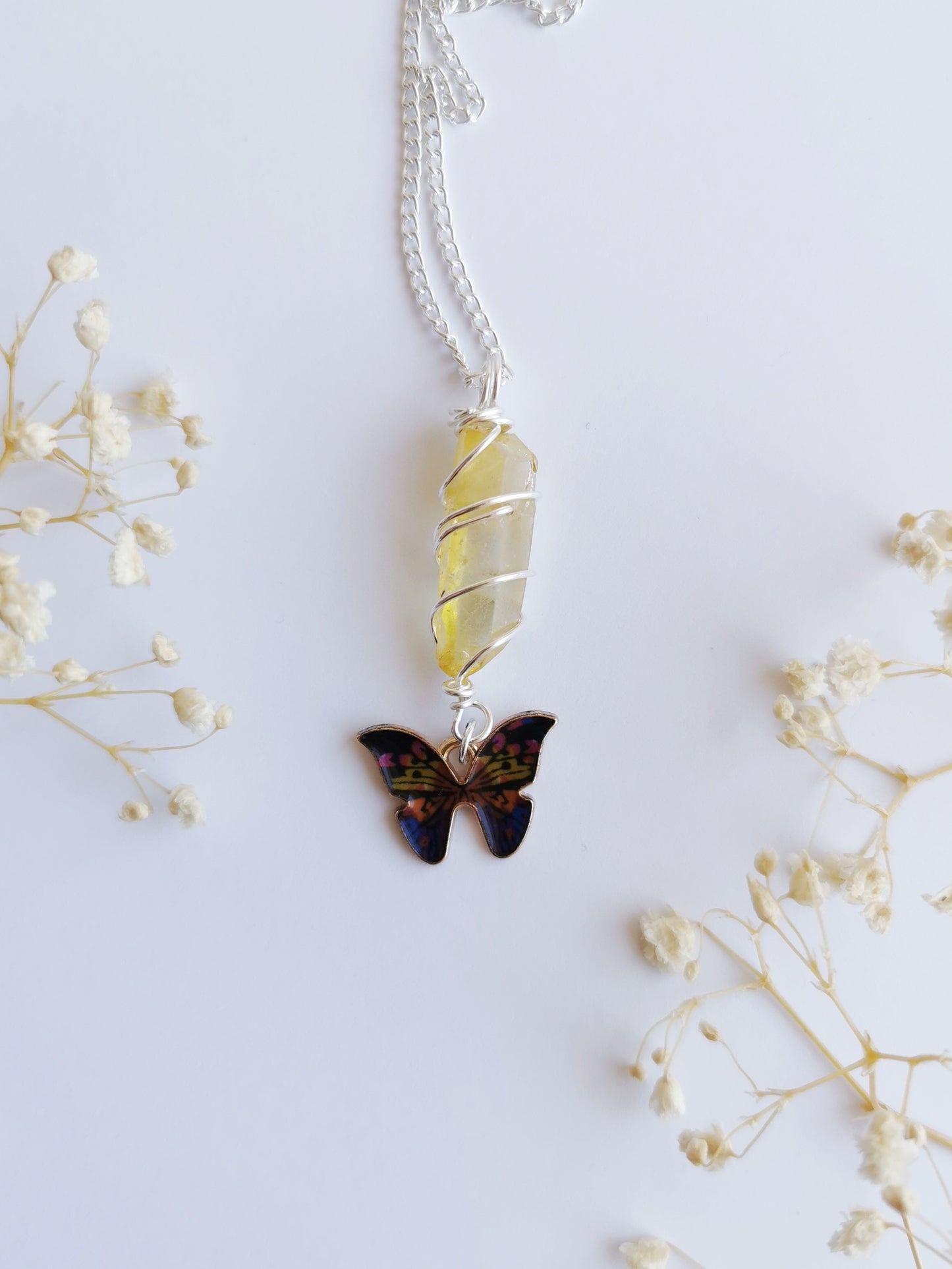 Butterfly and Aura Quartz Necklace