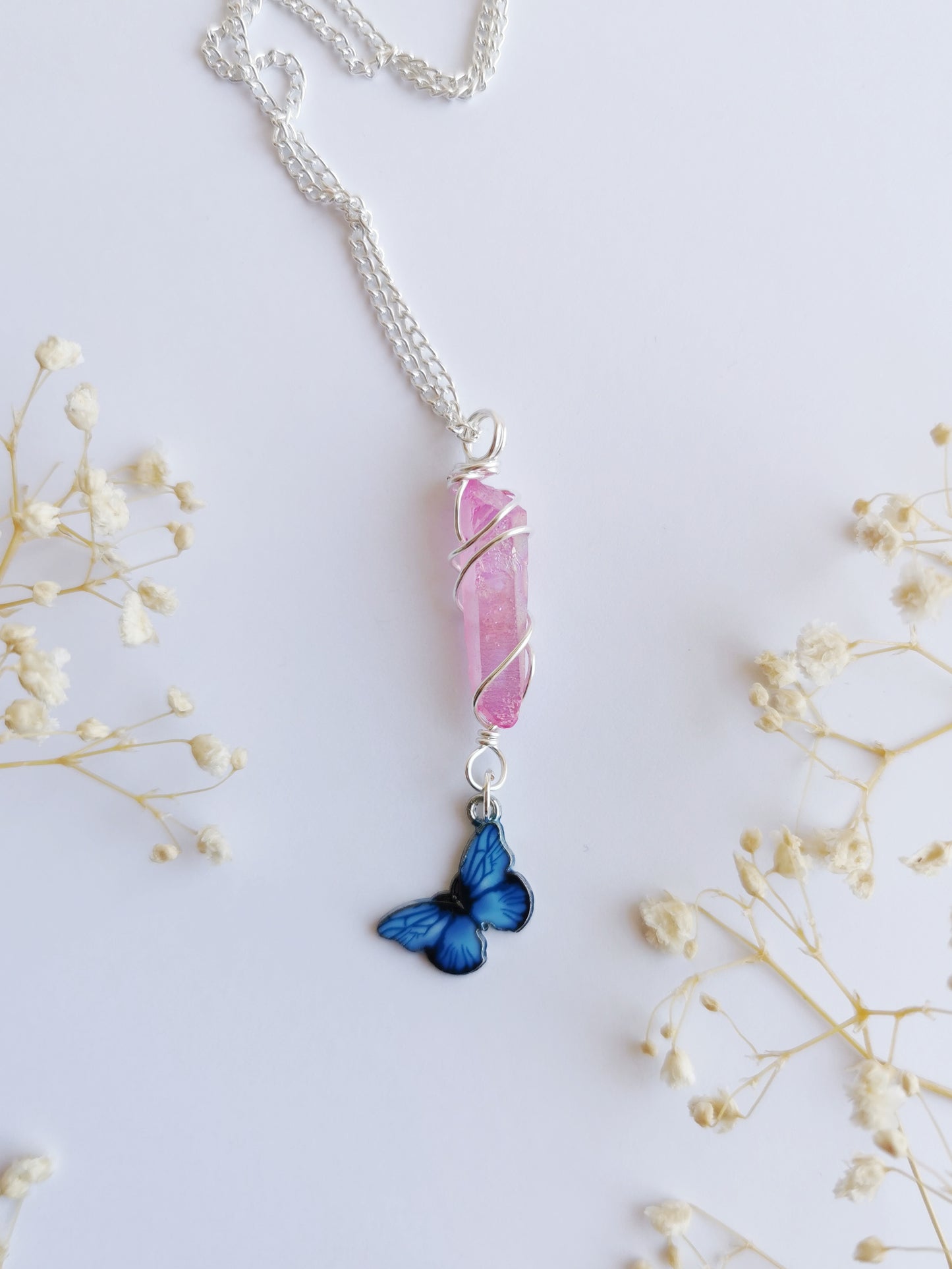 Butterfly and Aura Quartz Necklace