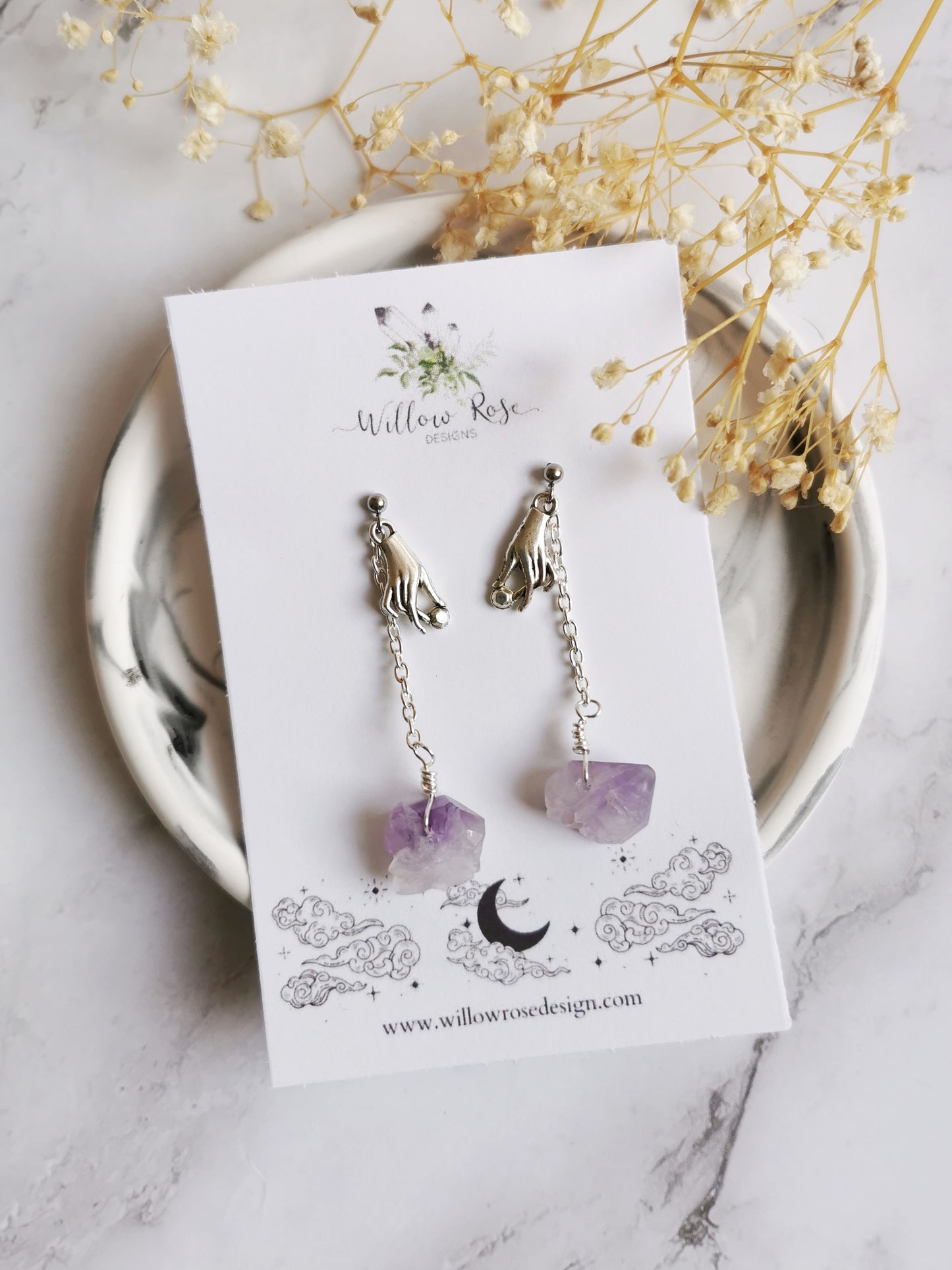 Magic Hand and Amethyst Earrings