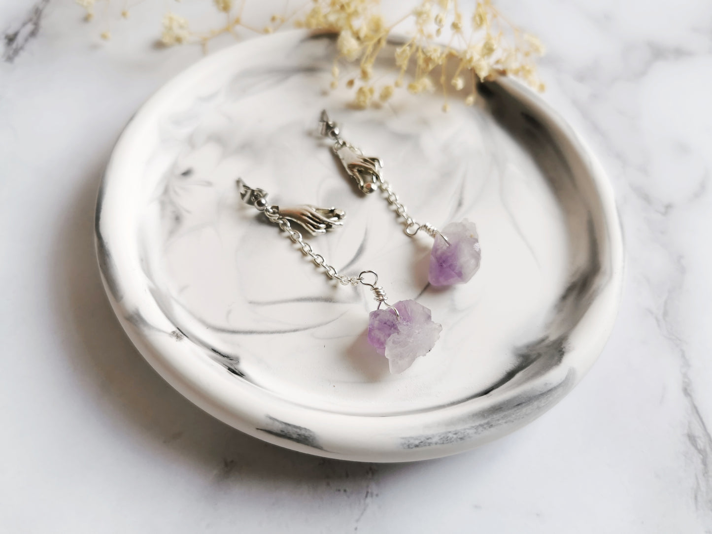 Magic Hand and Amethyst Earrings