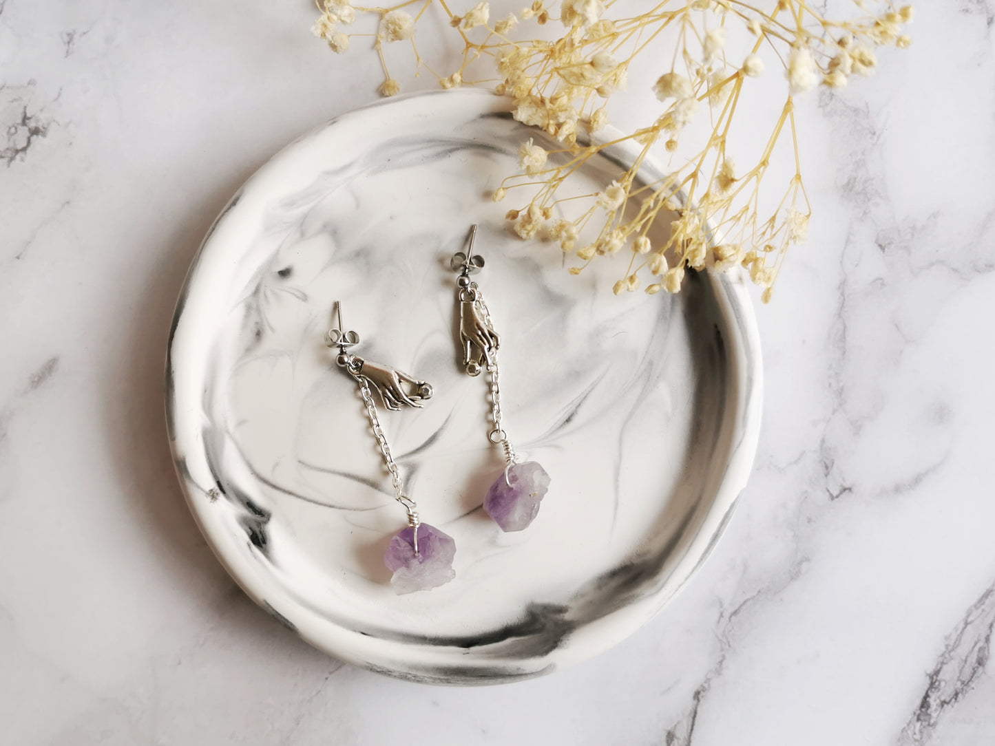Magic Hand and Amethyst Earrings