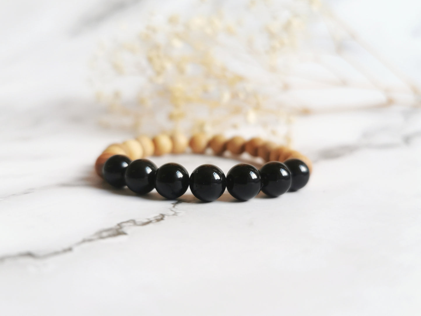 Obsidian and Cedarwood Bracelet