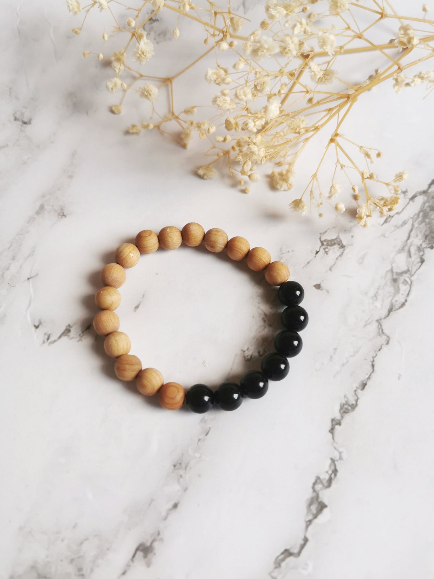 Obsidian and Cedarwood Bracelet