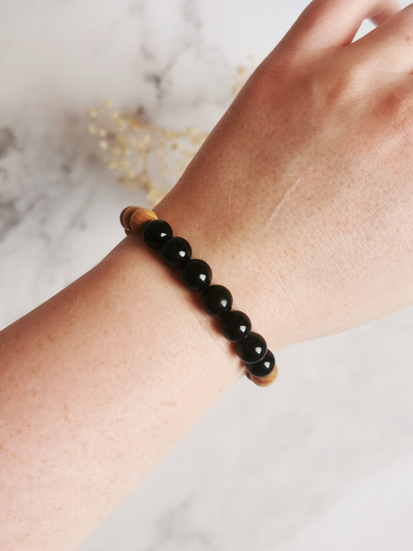 Obsidian and Cedarwood Bracelet