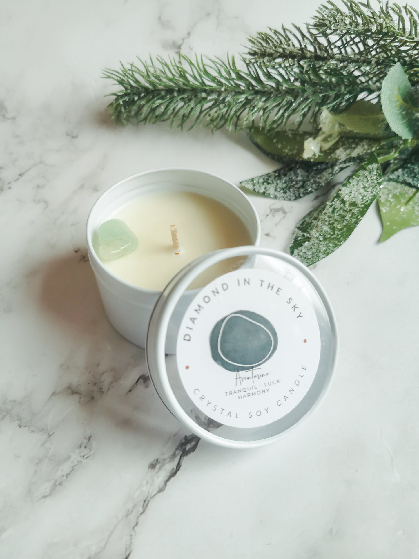 Aventurine Crystal Tin Candle
