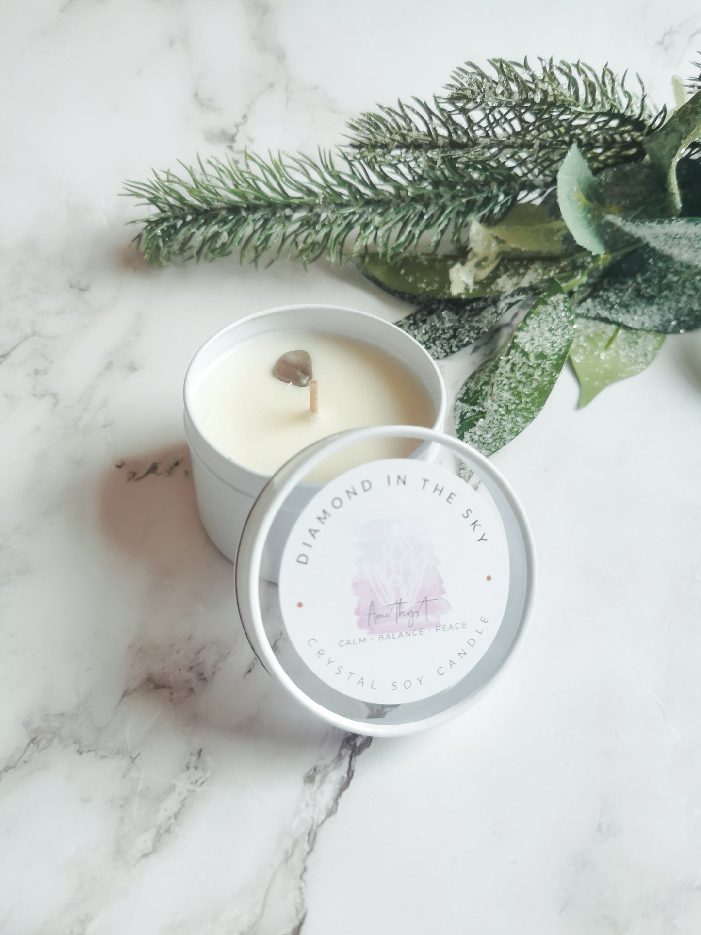 Amethyst Crystal Tin Candle