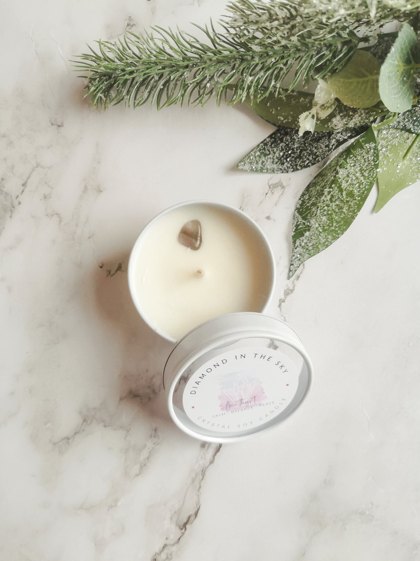 Amethyst Crystal Tin Candle