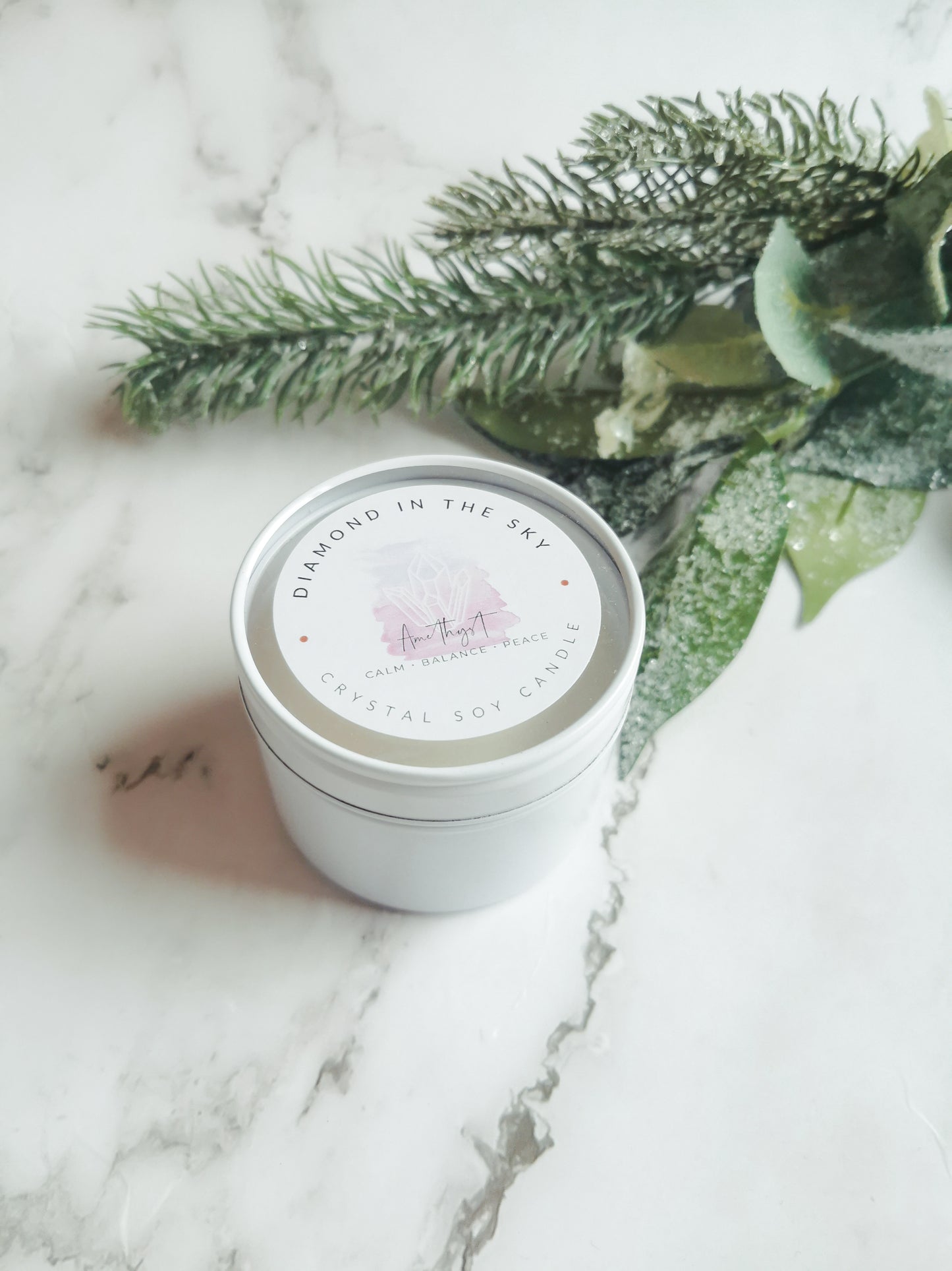 Amethyst Crystal Tin Candle