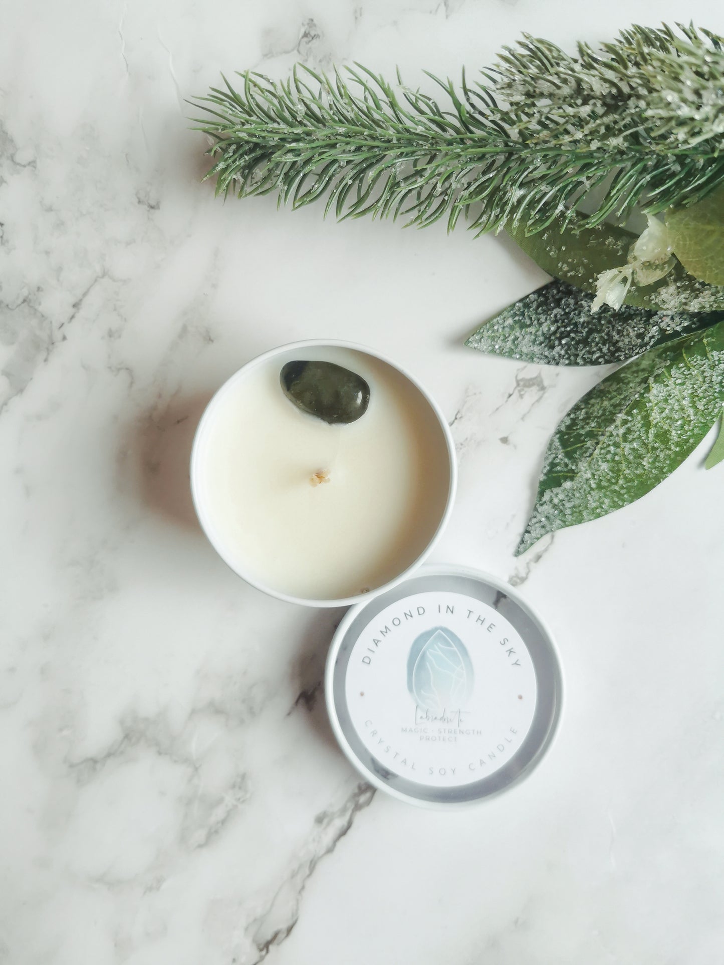 Labradorite Crystal Tin Candle